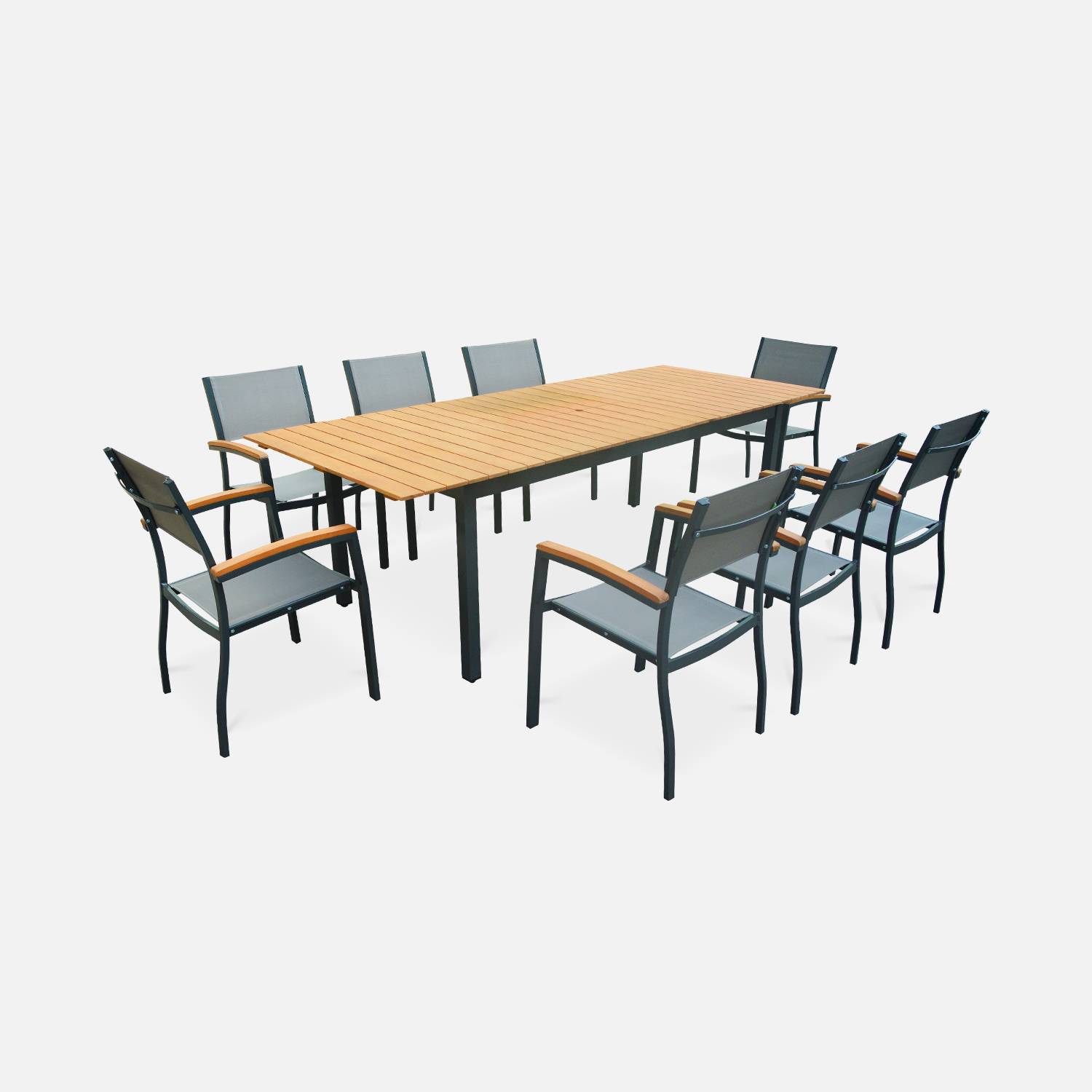 Set Sevilla, 1 uitschuifbare tafel van FSC eucalyptus en aluminium en 8 stoelen,sweeek,Photo3