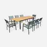 Salon de jardin en bois Sevilla aluminium extensible  table200/250cm avec rallonge, 8 fauteuils, en aluminium, bois d'Eucalyptus FSC huilé et textilène gris taupe Photo3