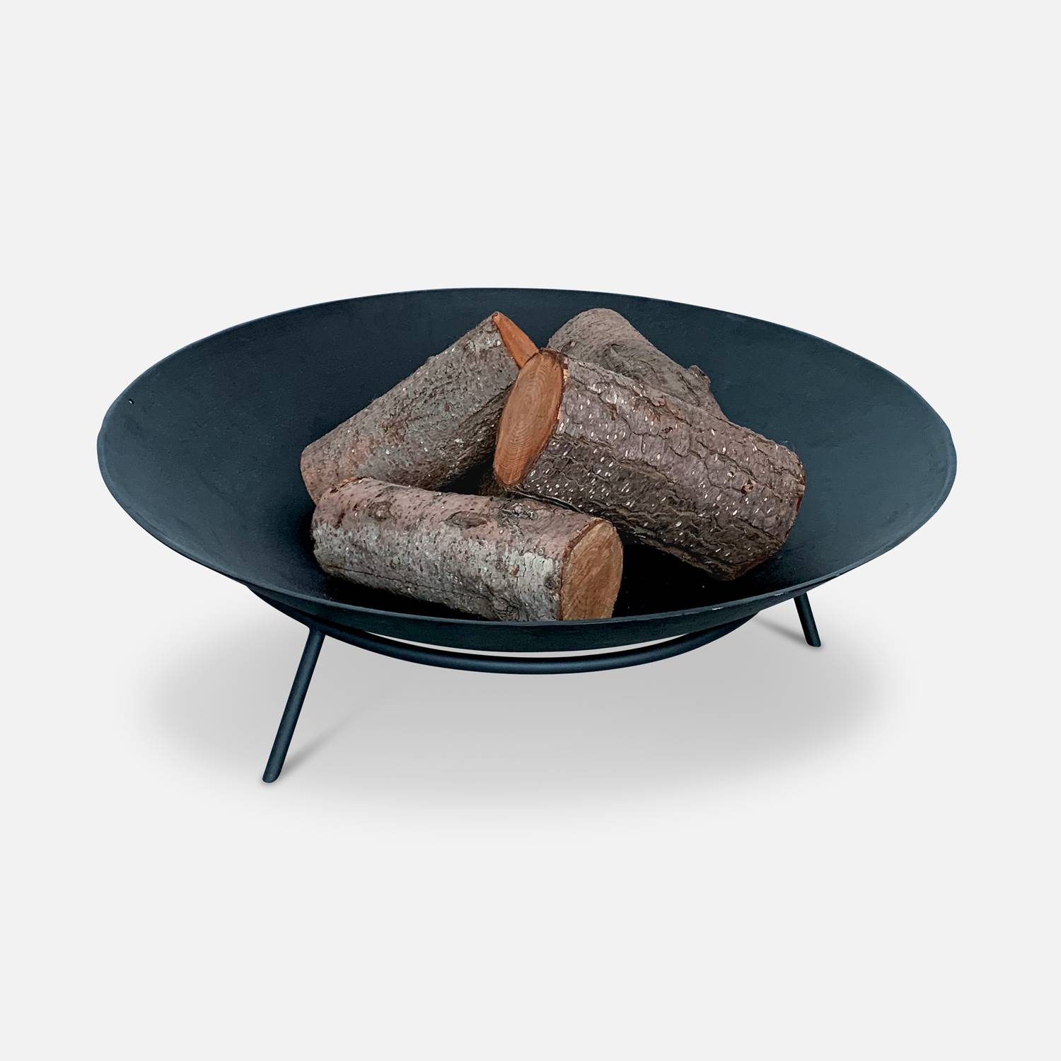 Black cast iron fire pit 90cm diameter with 3 legged base - steel legs, sleek design - FUJI  Photo4
