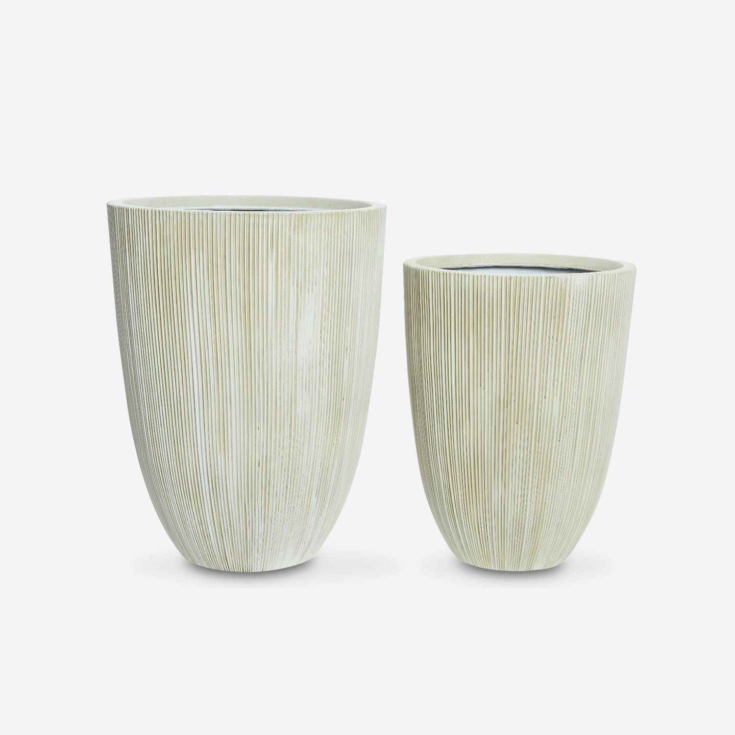 2er-Set Blumenkästen - TIARE - Kunststoffvasen, 2 Größen, zylinderförmig, beige, stapelbar Photo3