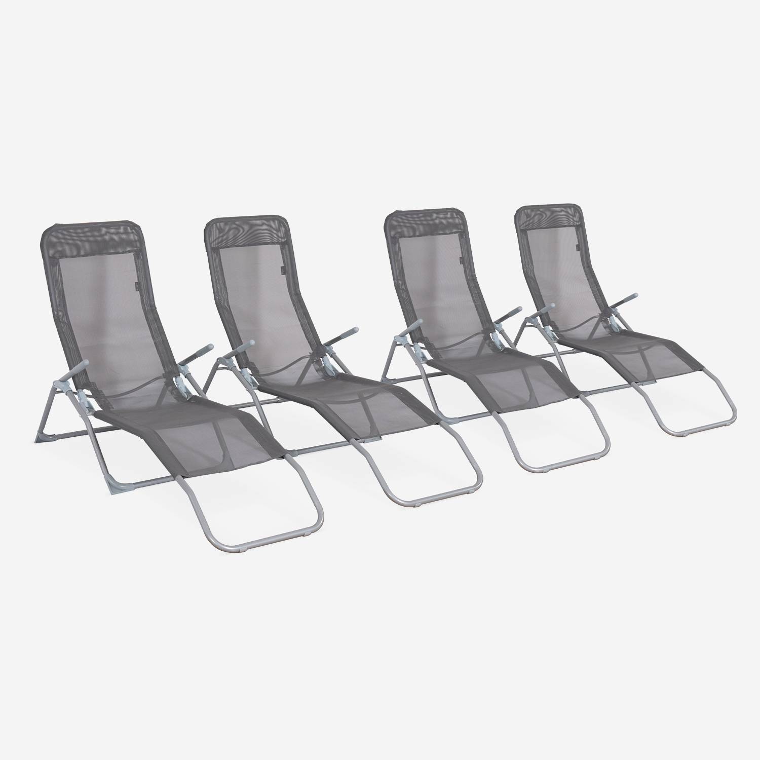 Set mit 4 zusammenklappbaren Sonnenliegen - Levito dunkelgrau - Textilene Liegestühle mit 2 Positionen, Liegestühle Photo3