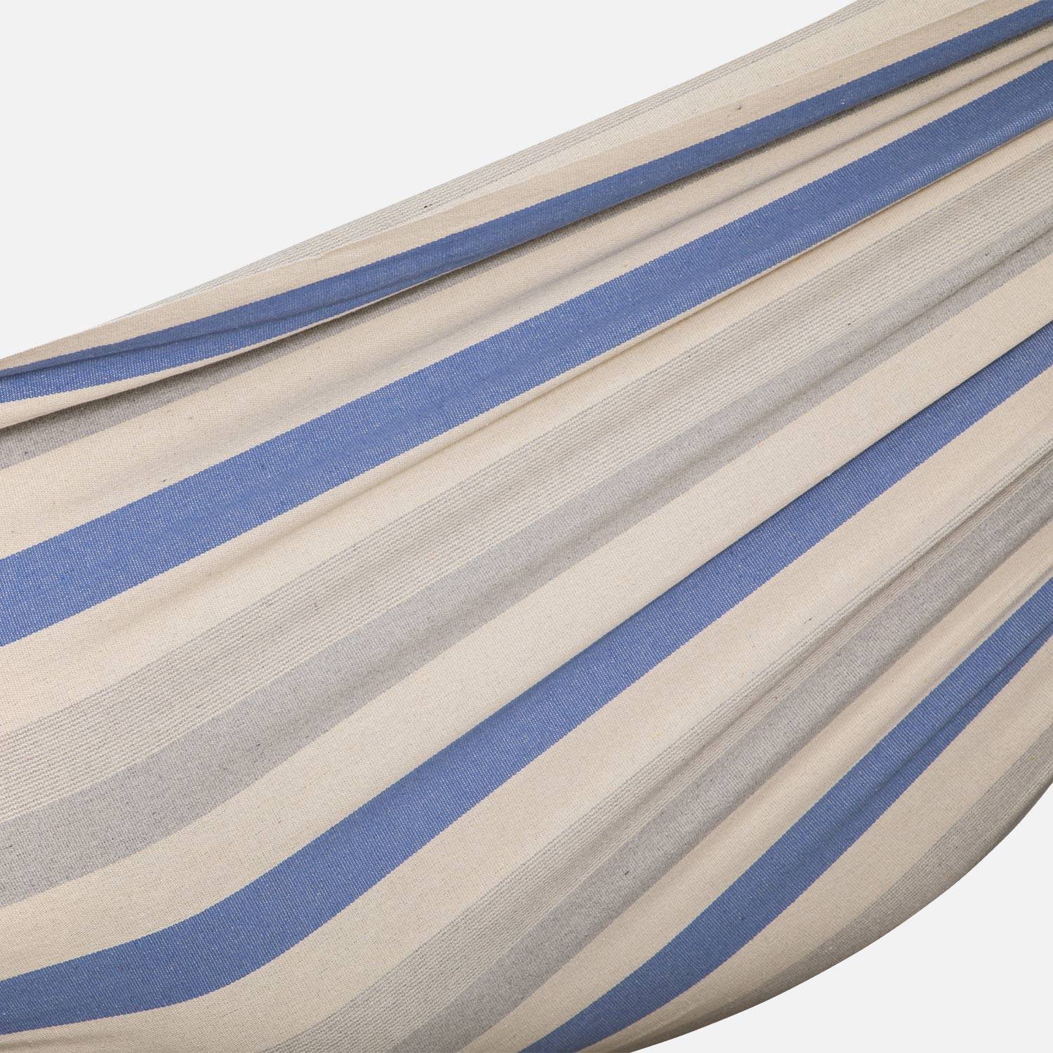 Hangmat gestreept - blauw turquoise / lichtgrijs / ecru, 1 persoons, 100% polycoton, 220x140cm Photo5