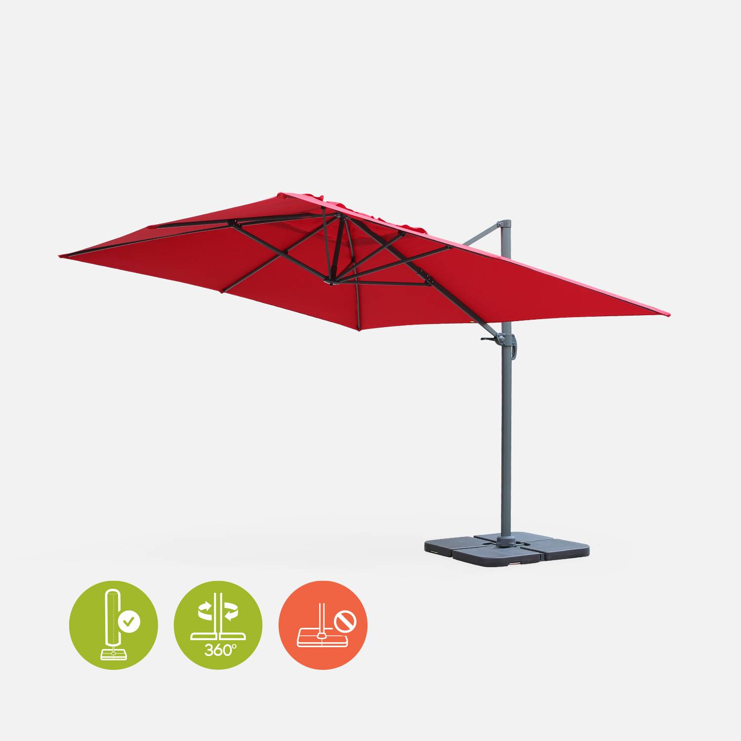 Rectangular cantilever parasol, 3x4m - Saint Jean de Luz - Red,sweeek,Photo3