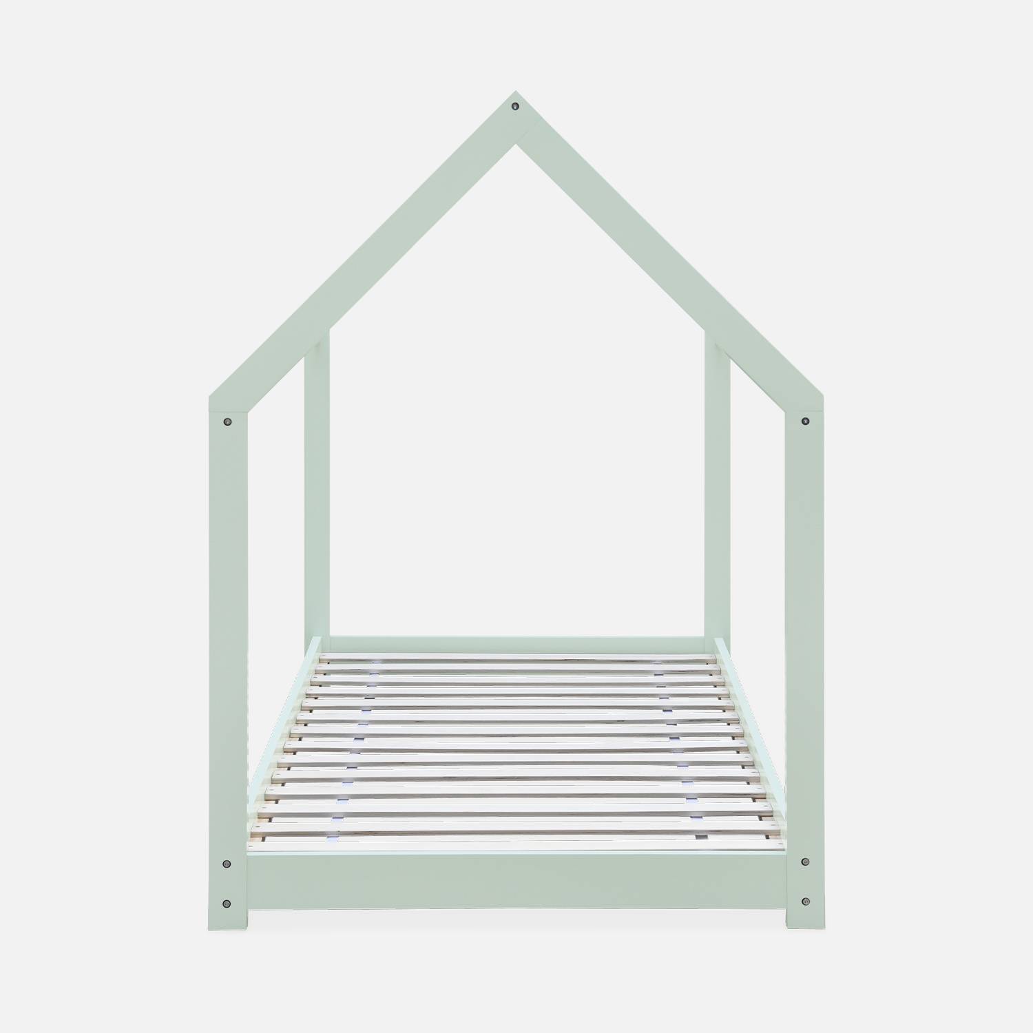 Cama de cabana Montessori, madeira maciça em pinho verde celadon - Tobias - base incluída, 90 x 190 cm Photo3