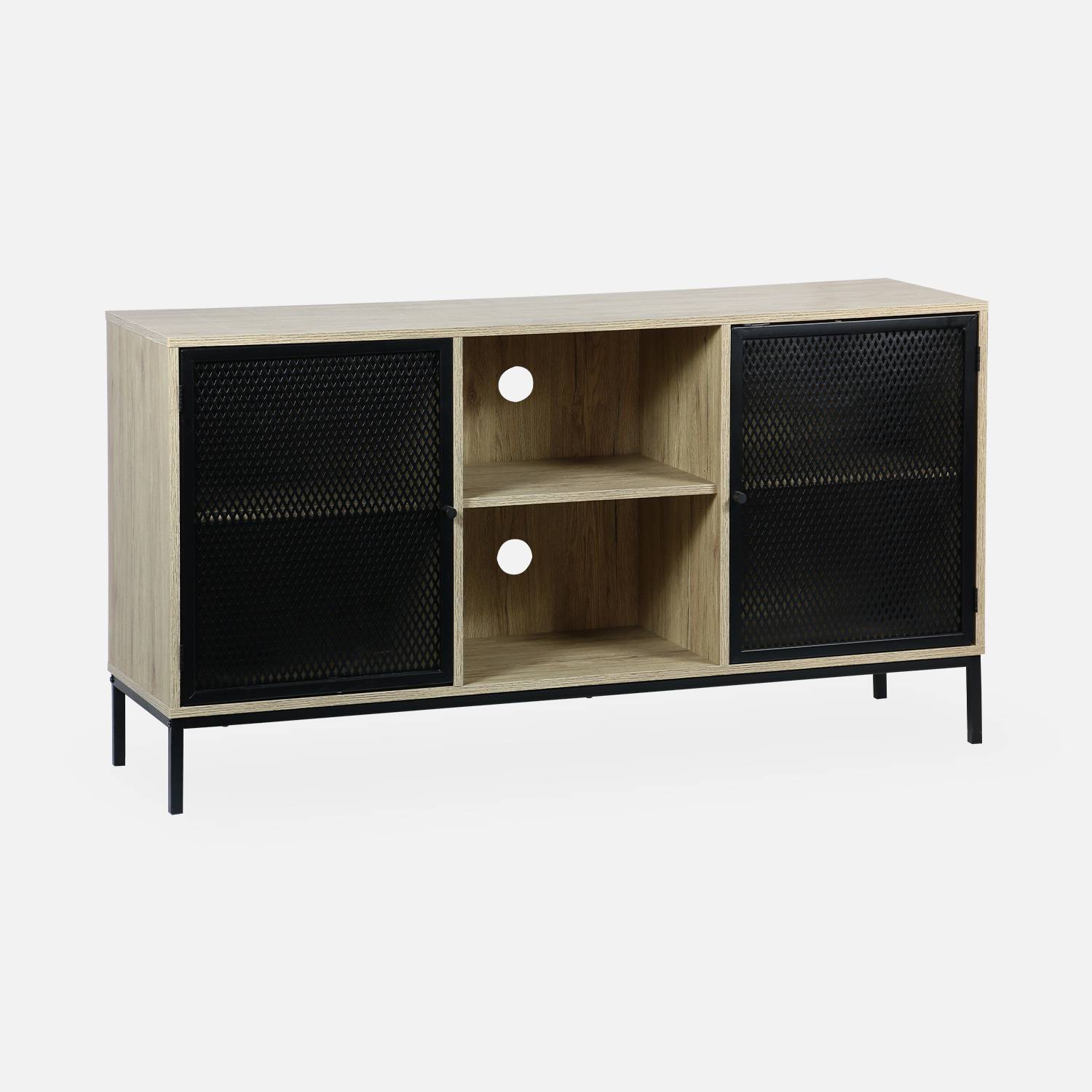 TV stand - metal and wood-effect - 2 doors and 6 compartments - Brooklyn,sweeek,Photo3