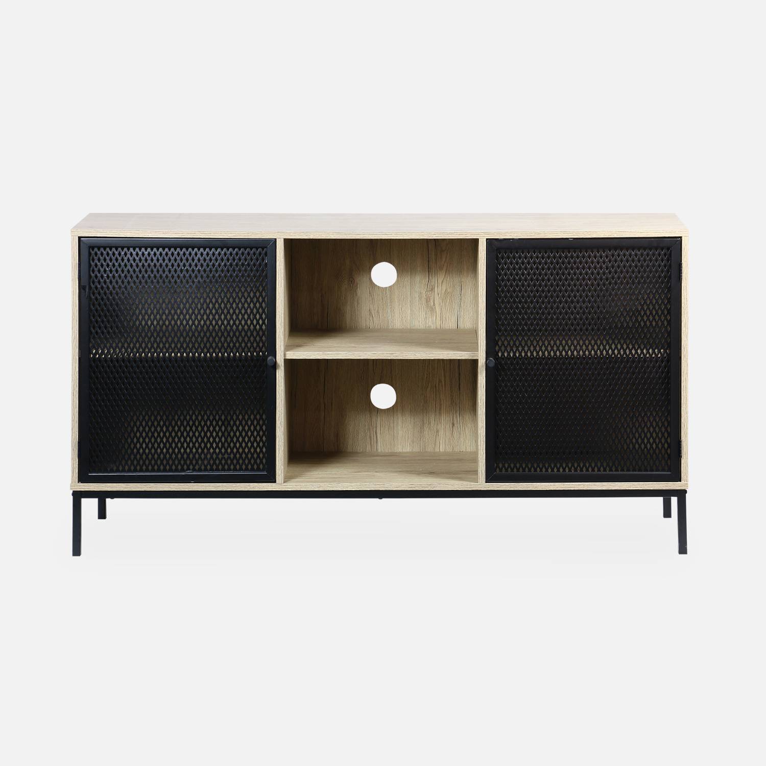 TV stand - metal and wood-effect - 2 doors and 6 compartments - Brooklyn,sweeek,Photo4
