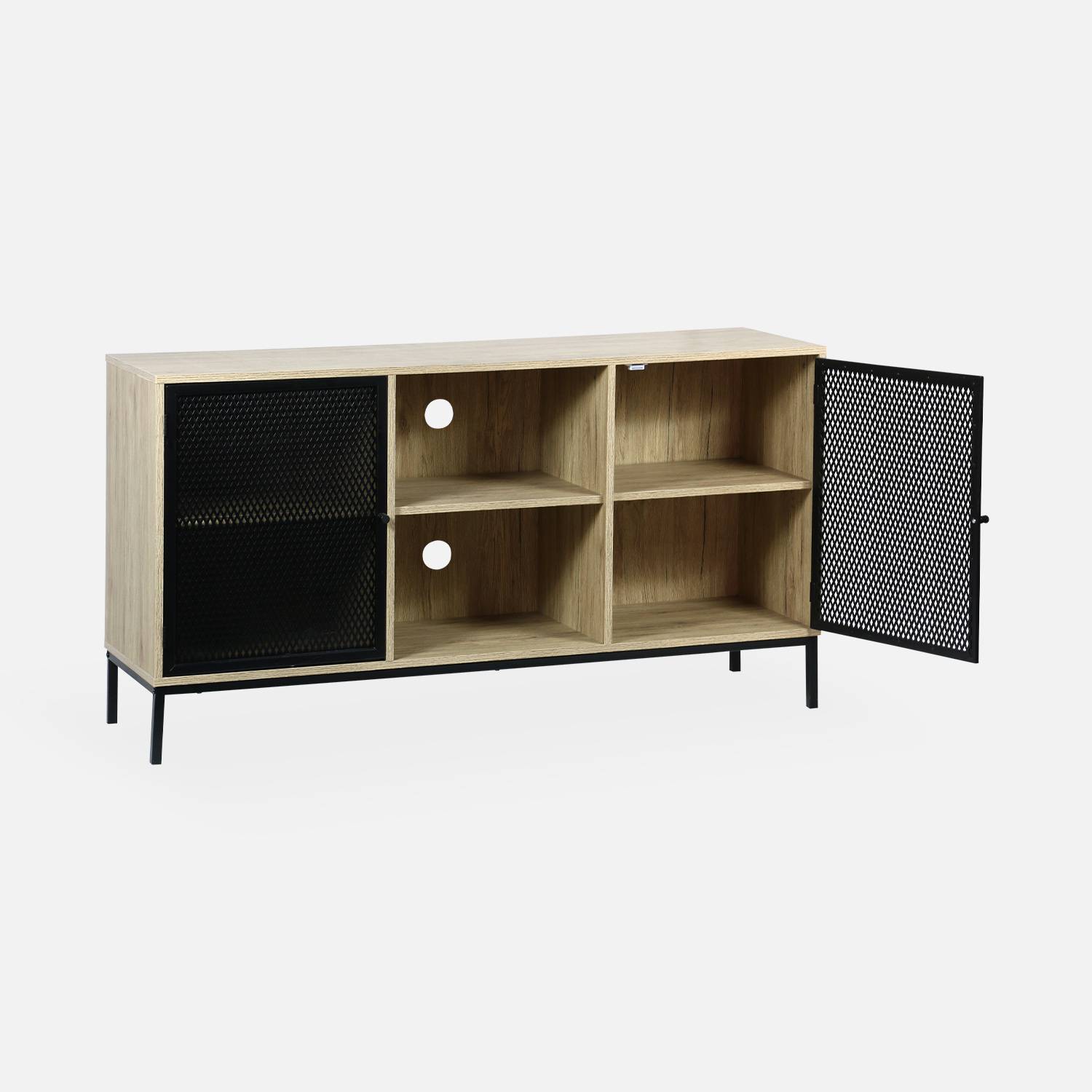 TV stand - metal and wood-effect - 2 doors and 6 compartments - Brooklyn,sweeek,Photo5
