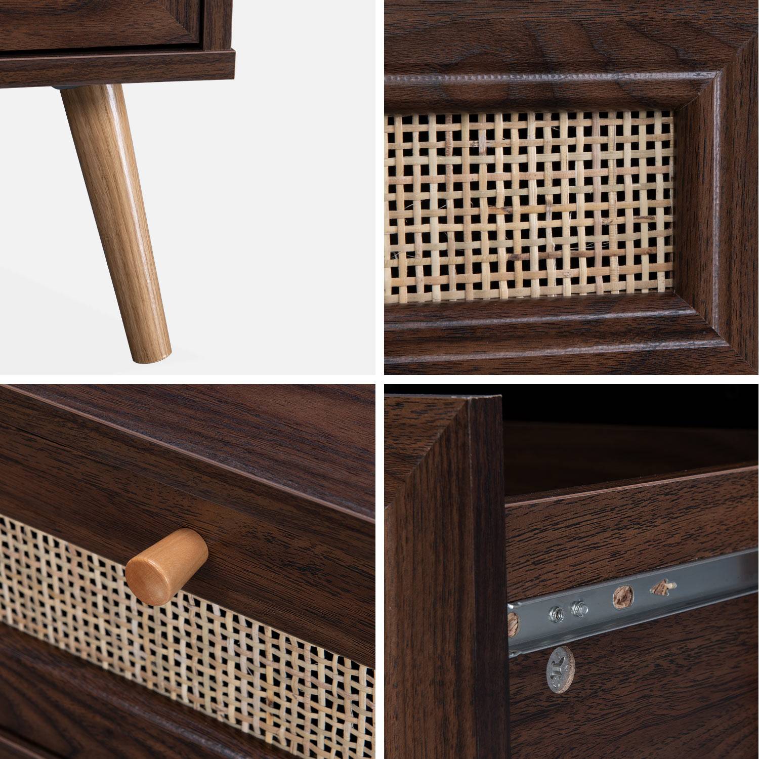  Wood and woven rattan coffee table with storage, 110x59x39cm, dark wood, Boheme Photo6