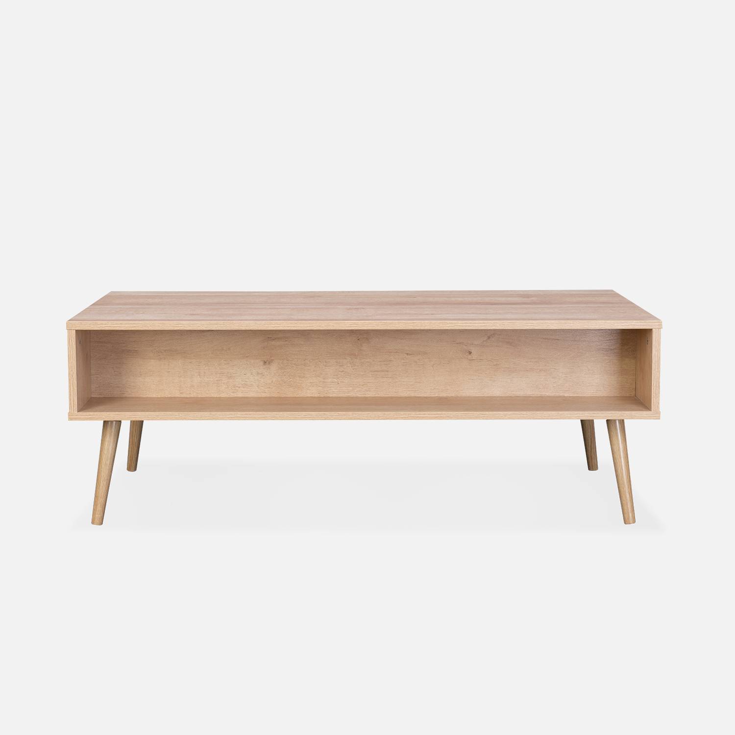 Wood and woven rattan coffee table with storage, 110x59x39cm, Natural, Boheme,sweeek,Photo4