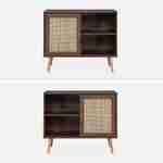 Wooden and cane rattan detail storage cabinet with 2 shelves, 1 cupboard, Scandi-style legs, 80x39x65.8cm - Boheme - Dark wood colour Photo3