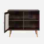Wooden and cane rattan detail storage cabinet with 2 shelves, 1 cupboard, Scandi-style legs, 80x39x65.8cm - Boheme - Dark wood colour Photo4