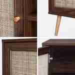 Scandi-style wood and cane rattan TV stand, 2 shelves, 2 doors, 120x39x56.5cm - Boheme - Dark wood Photo6