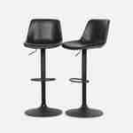 Pair of faux leather, square backrest, adjustable bar stools, seat height 61.5 - 83.5cm - Noah - Black Photo3