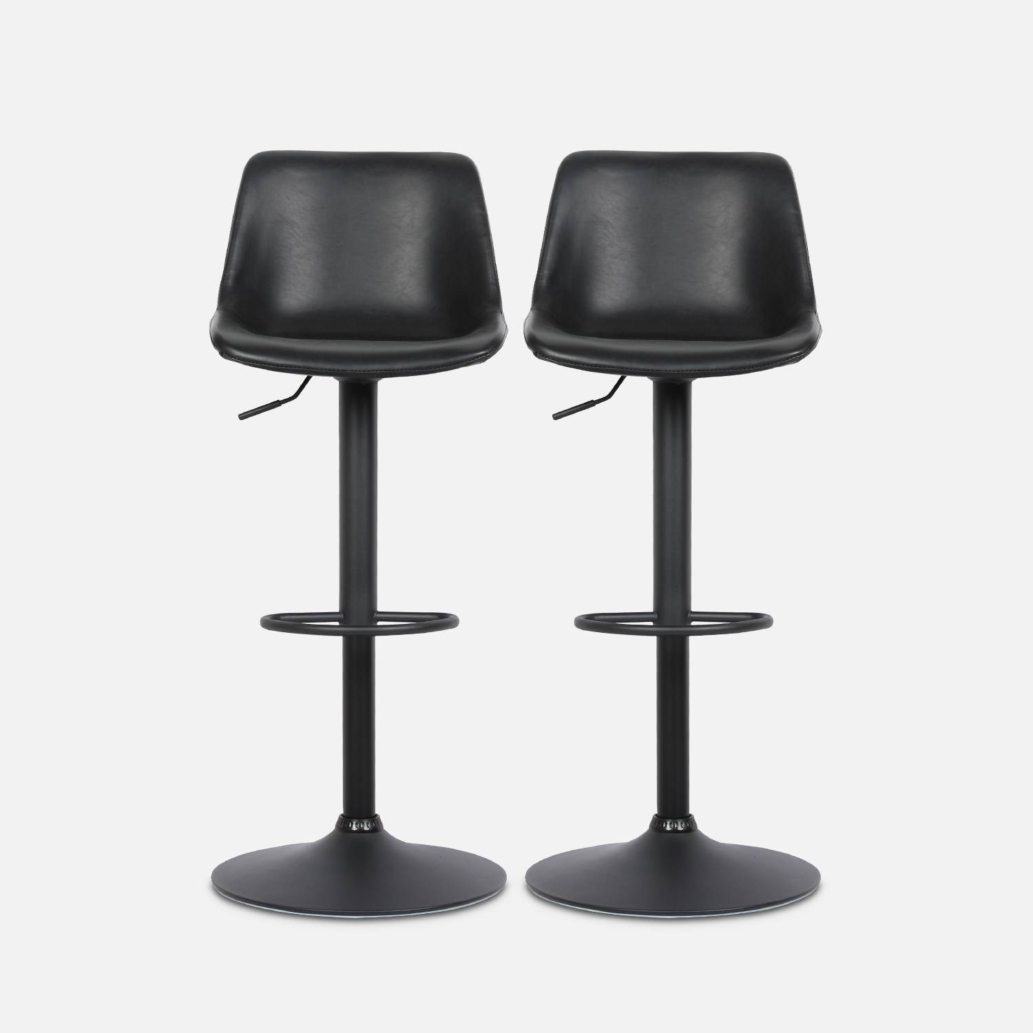 Pair of faux leather, square backrest, adjustable bar stools, seat height 61.5 - 83.5cm - Noah - Black Photo4