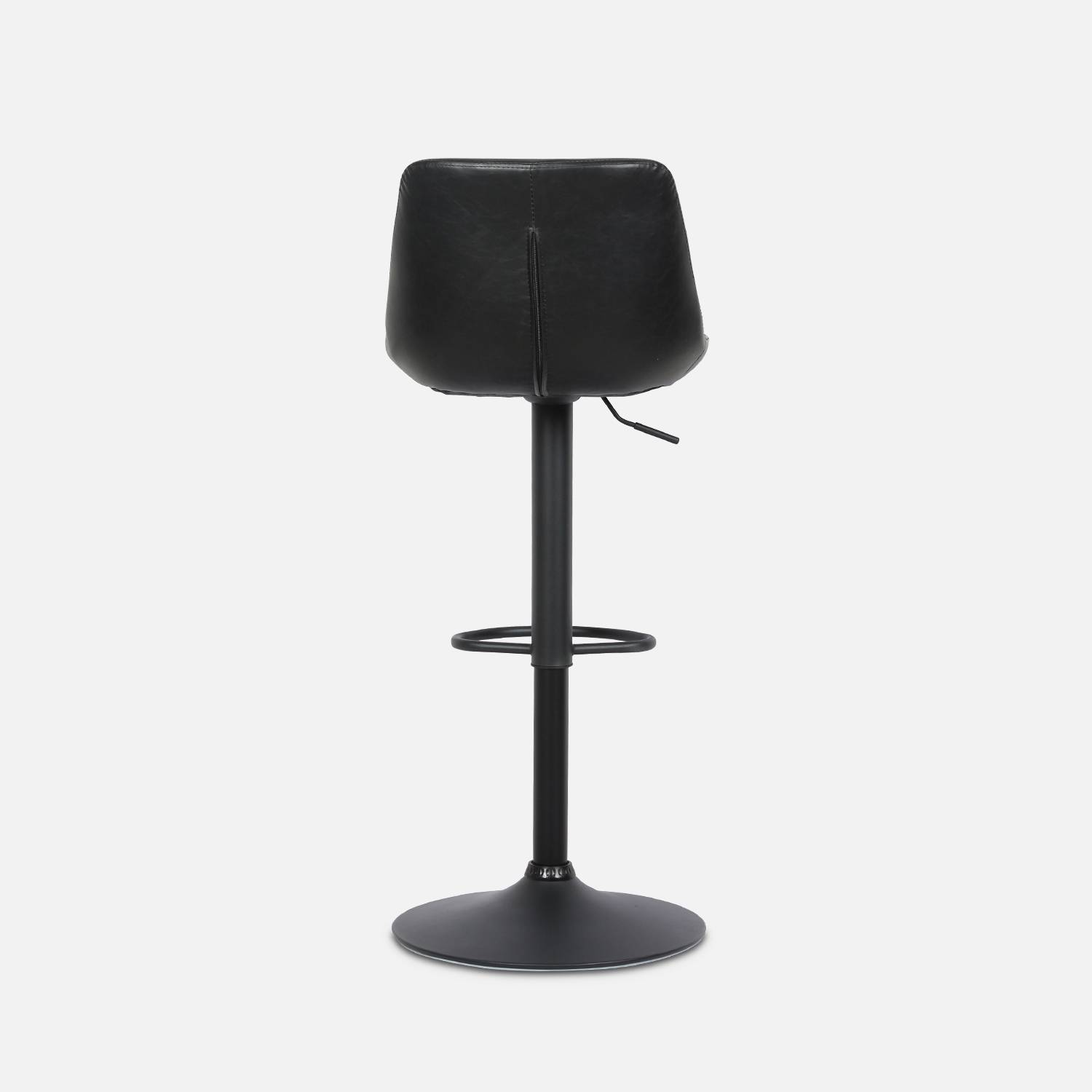 Pair of faux leather, square backrest, adjustable bar stools, seat height 61.5 - 83.5cm - Noah - Black Photo6