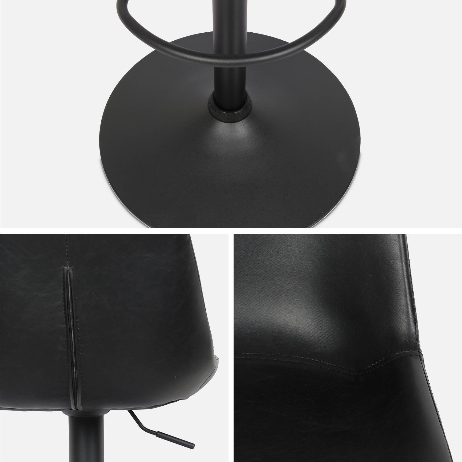 Pair of faux leather, square backrest, adjustable bar stools, seat height 61.5 - 83.5cm - Noah - Black Photo7