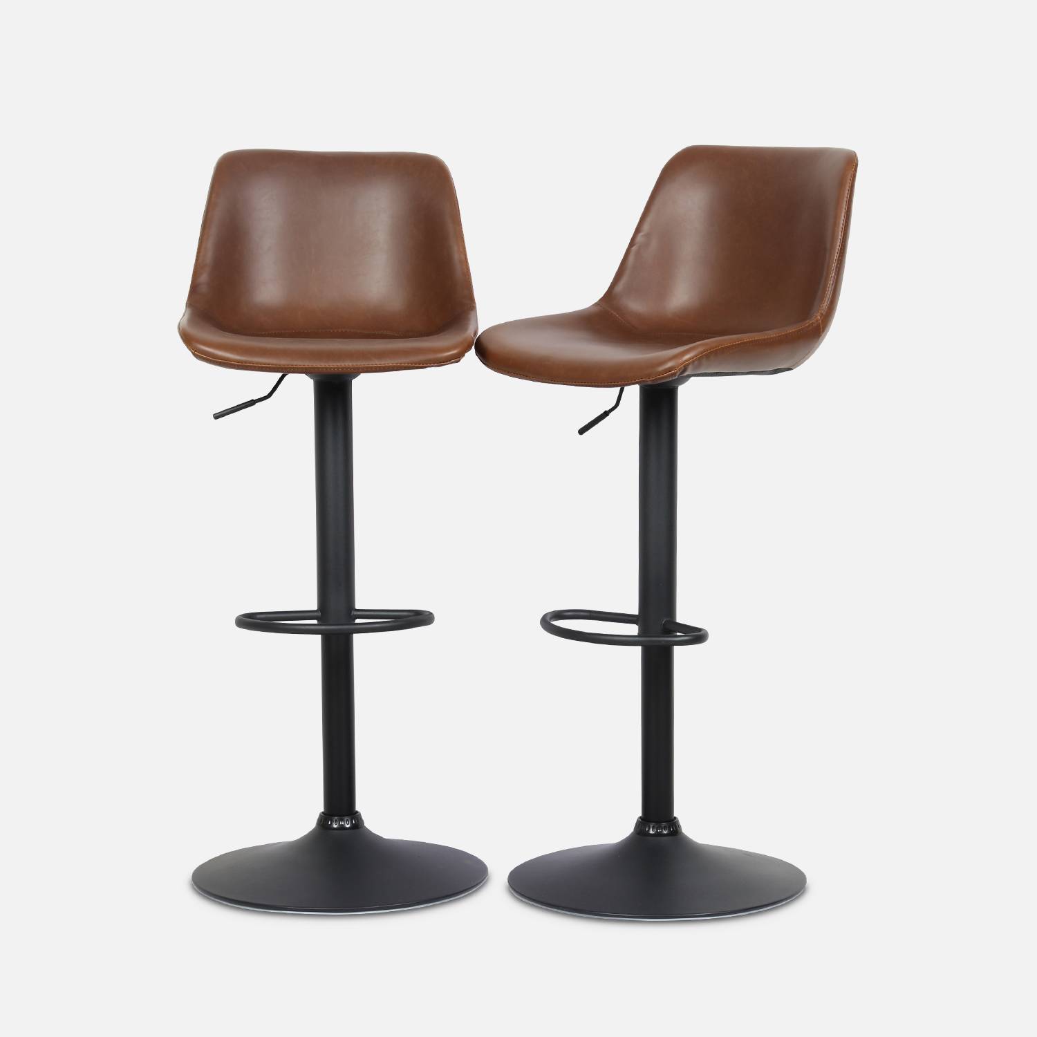 Pair of faux leather, square backrest, adjustable bar stools, seat height 61.5 - 83.5cm - Noah - Brown,sweeek,Photo3
