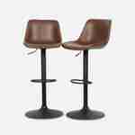 Pair of faux leather, square backrest, adjustable bar stools, seat height 61.5 - 83.5cm - Noah - Brown Photo3