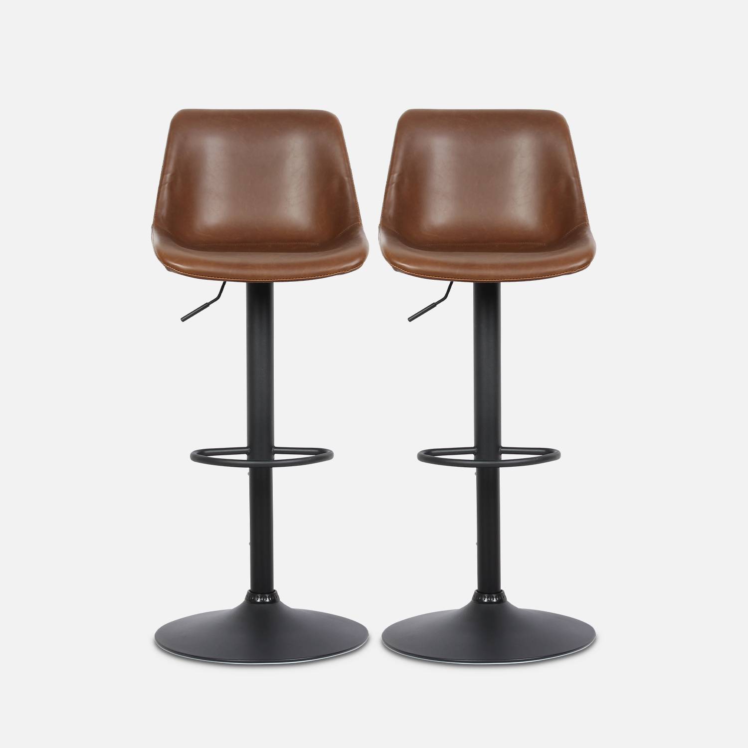 Pair of faux leather, square backrest, adjustable bar stools, seat height 61.5 - 83.5cm - Noah - Brown,sweeek,Photo4