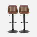Pair of faux leather, square backrest, adjustable bar stools, seat height 61.5 - 83.5cm - Noah - Brown Photo4