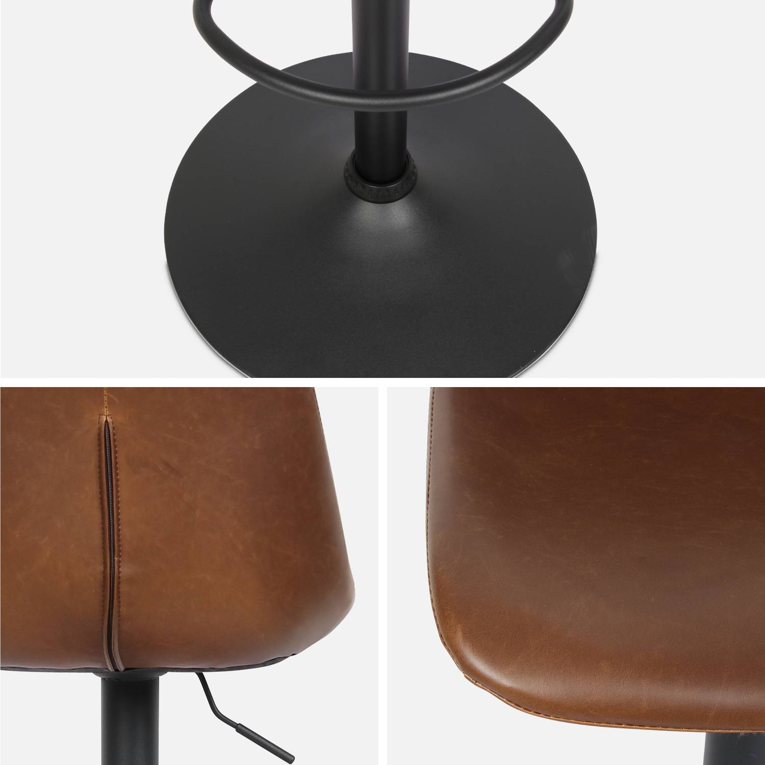Pair of faux leather, square backrest, adjustable bar stools, seat height 61.5 - 83.5cm - Noah - Brown,sweeek,Photo7