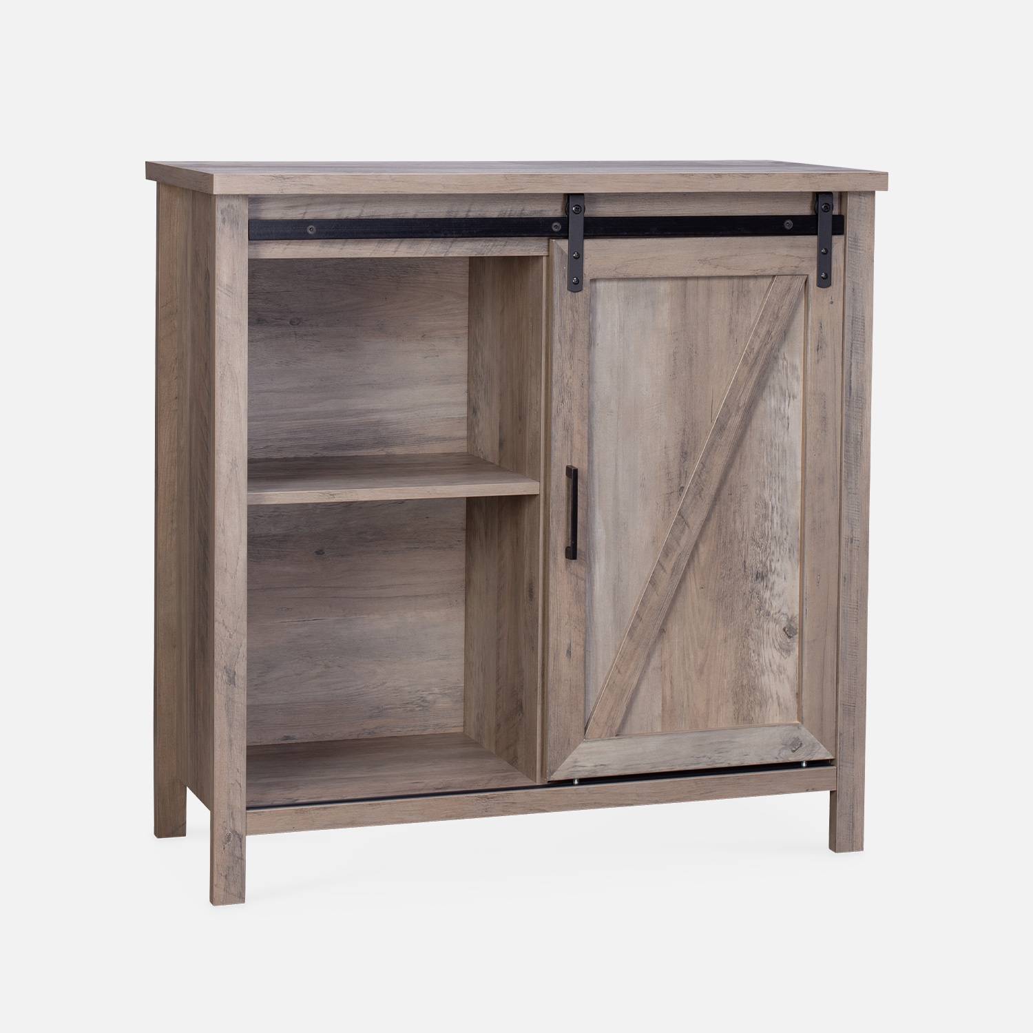 Aparador decoración madera gris 90x39x90cm - Galant - 2 estantes, 4 compartimentos de almacenaje Photo3