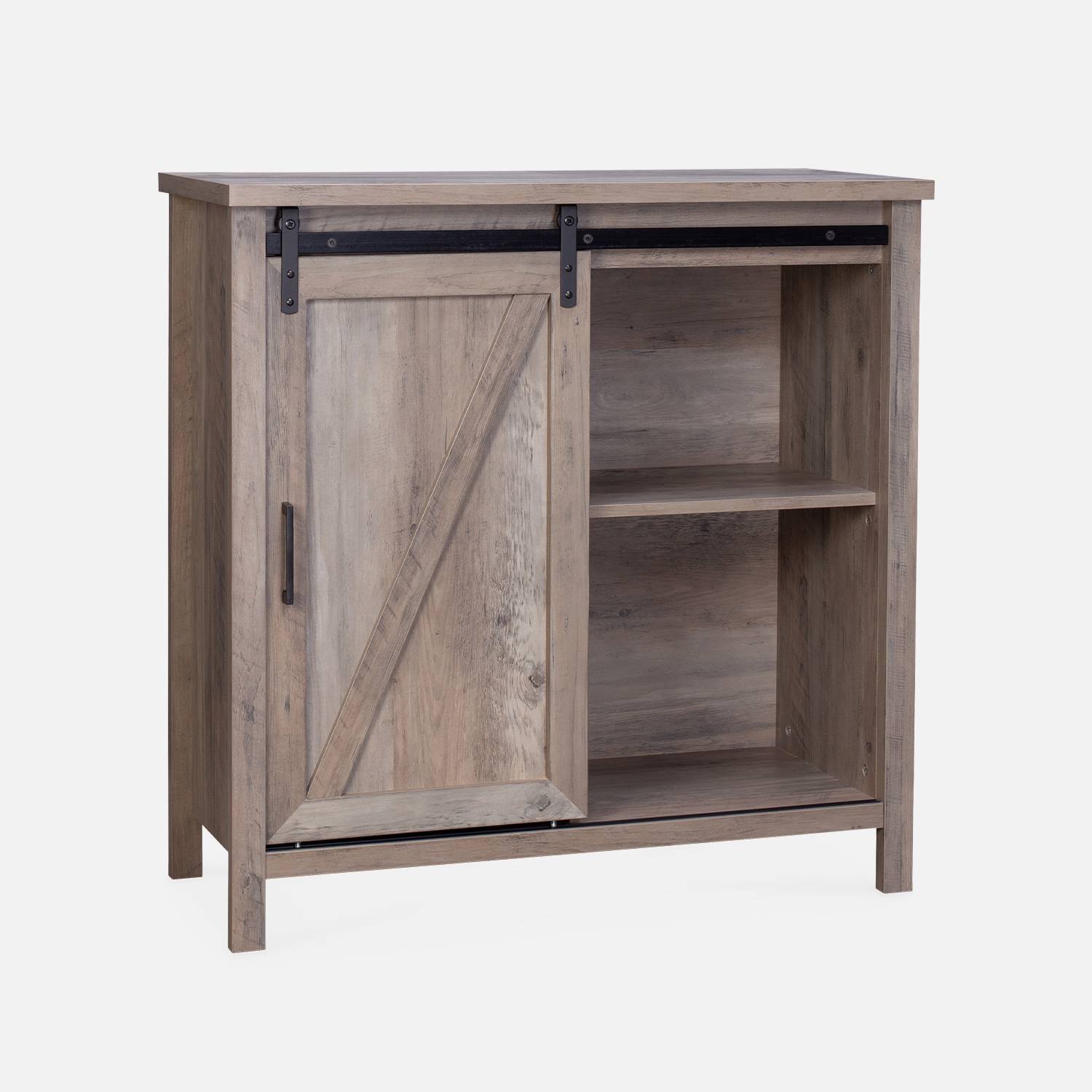 Aparador decoración madera gris 90x39x90cm - Galant - 2 estantes, 4 compartimentos de almacenaje Photo4