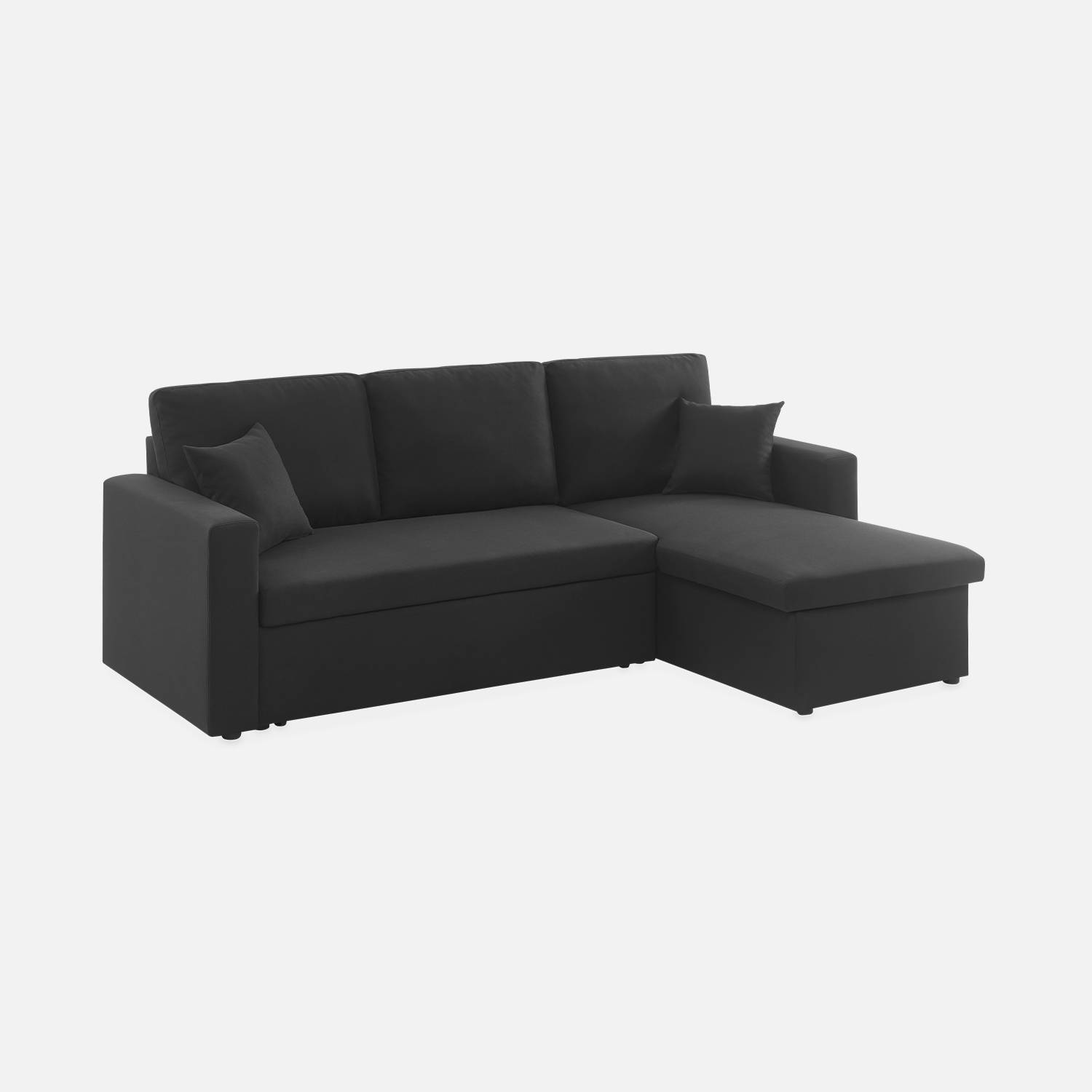 Canapé d'angle convertible en tissu noir - IDA - 3 places, fauteuil d'angle réversible coffre rangement lit modulable  | sweeek