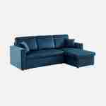 Petroleumblauwe velours bedbank met chaise longue en opbergruimte - IDA - 3-zits, omkeerbare hoeksalon, opbergruimte, zetelbed Photo4