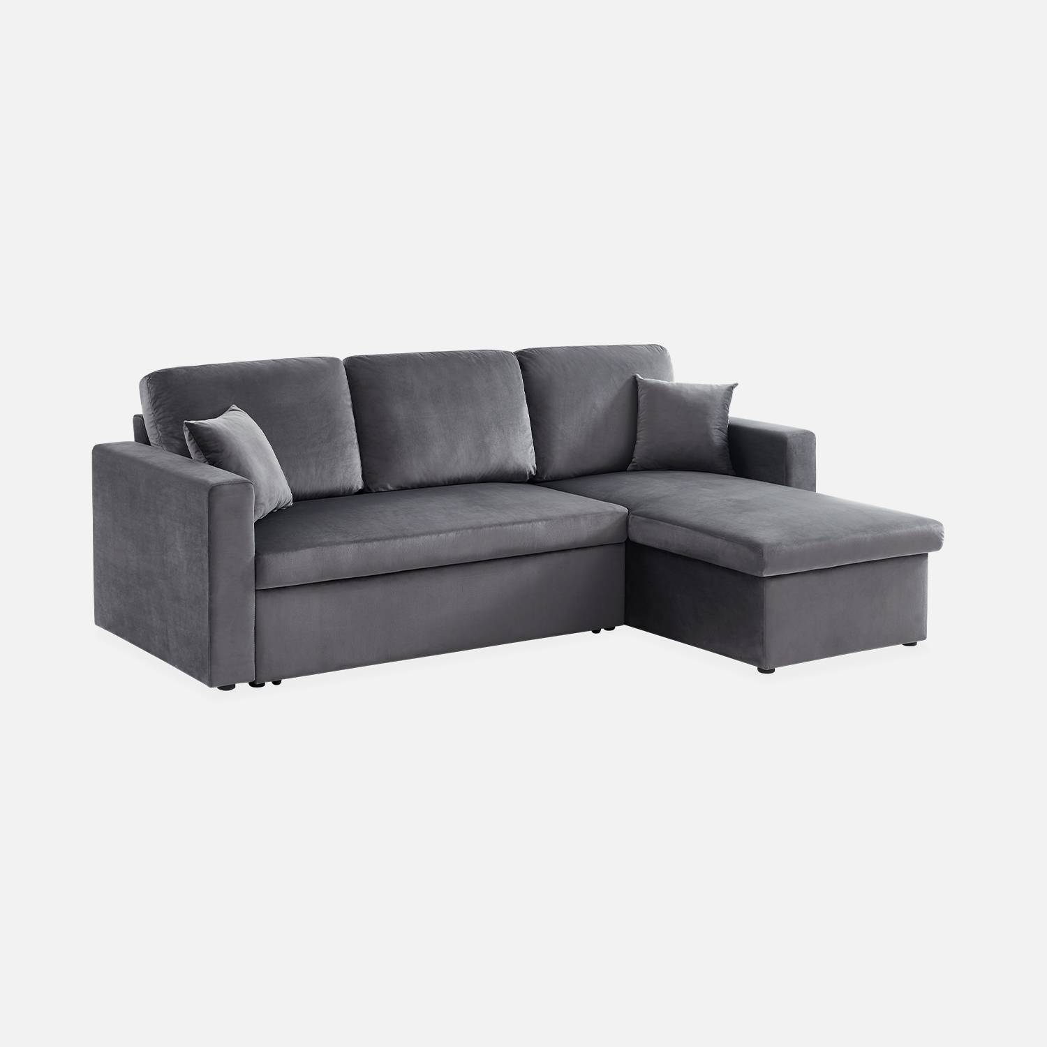 Canapé d'angle convertible en velours gris foncé 3 places, fauteuil d'angle réversible coffre rangement lit modulable ,sweeek,Photo8