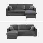 Canapé d'angle convertible en velours gris foncé 3 places, fauteuil d'angle réversible coffre rangement lit modulable  Photo8