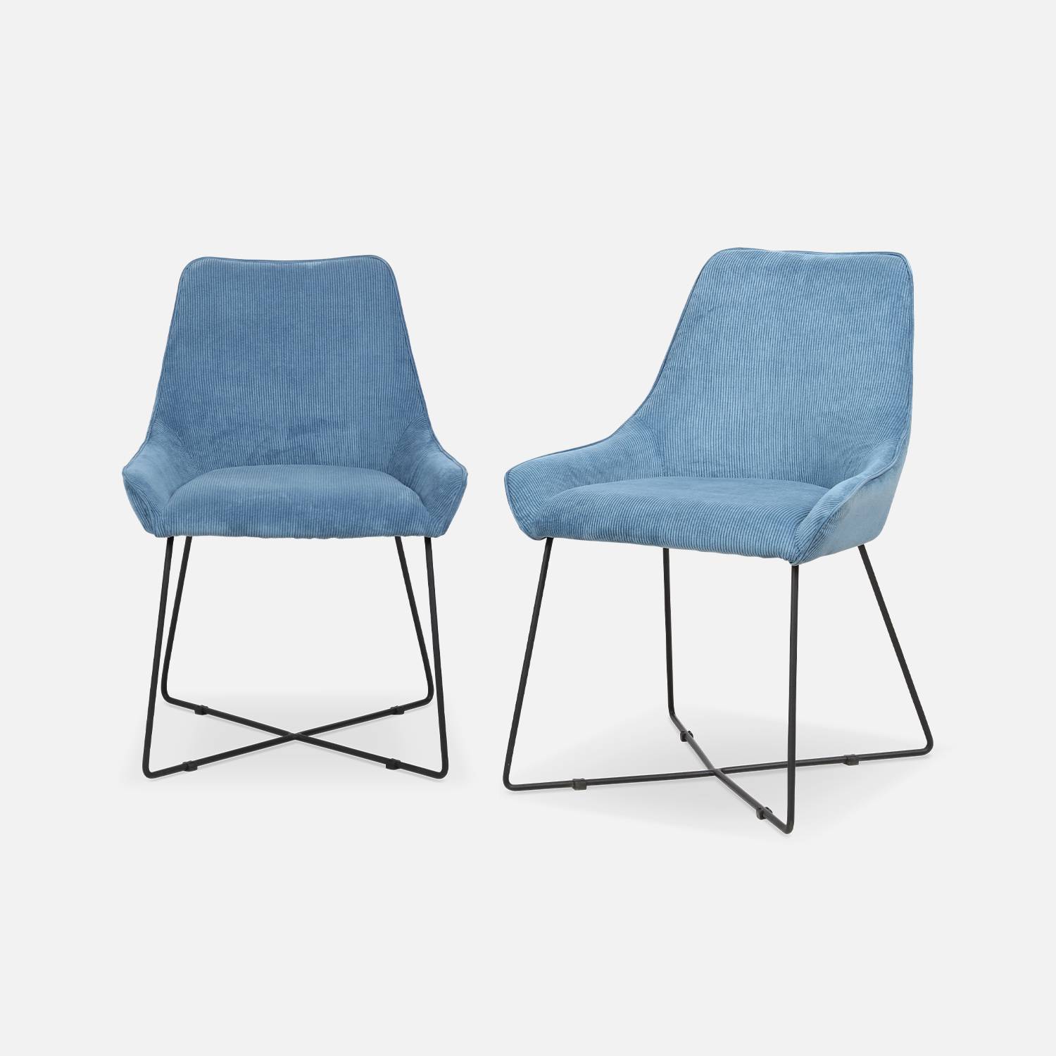 Lot de 2 chaises - Astrid - en velours côtelé bleu, 56,5 x 62 x 82,5cm,sweeek,Photo4