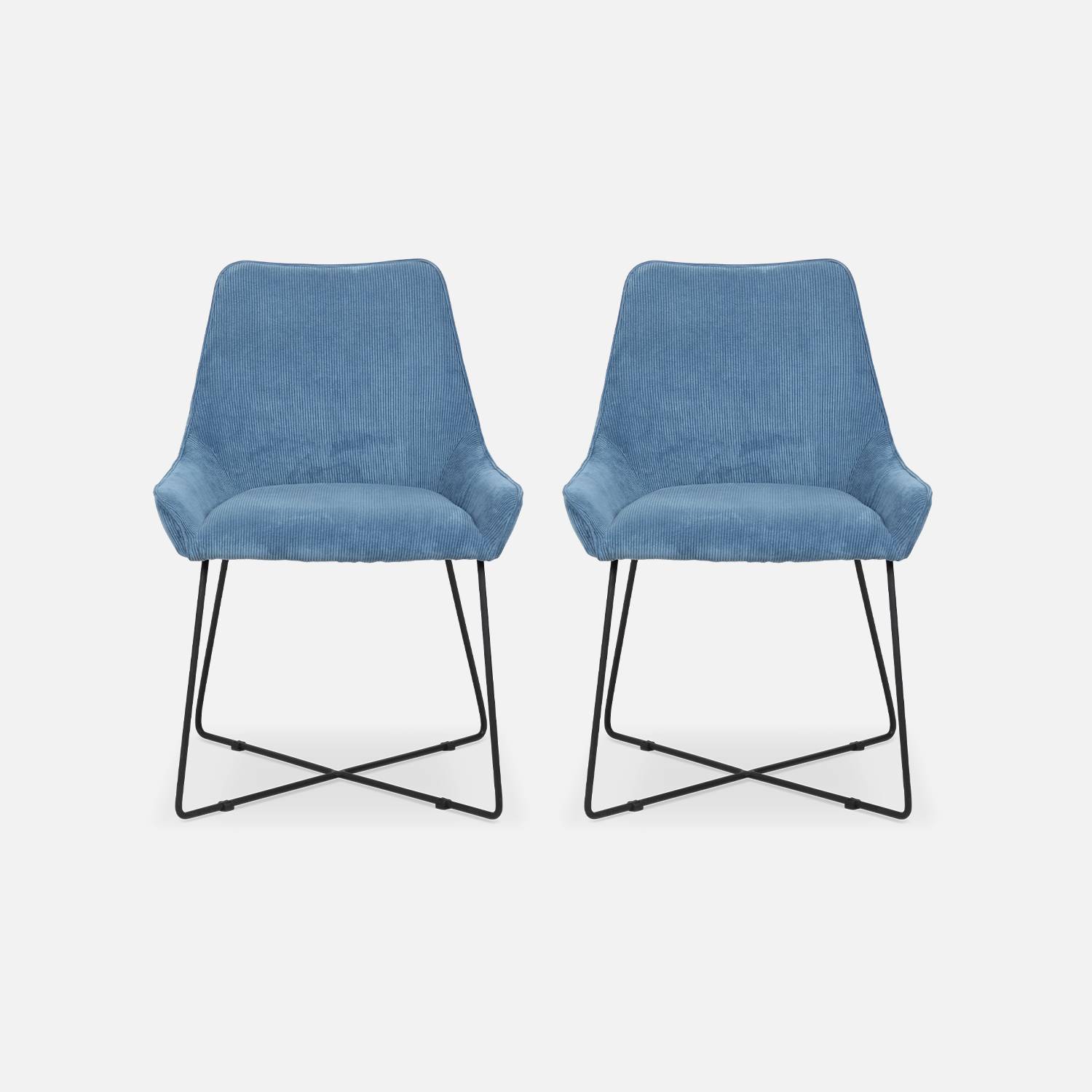 Lot de 2 chaises - Astrid - en velours côtelé bleu, 56,5 x 62 x 82,5cm,sweeek,Photo5