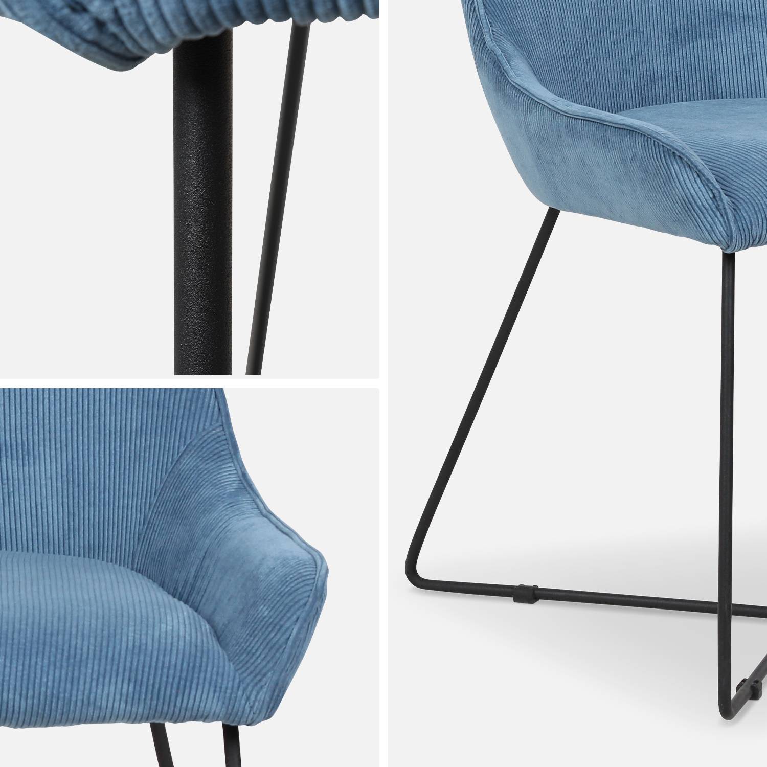 Set van 2 stoelen, blauw ribfluweel, 56.5 x 62 x 82.5cm Photo8