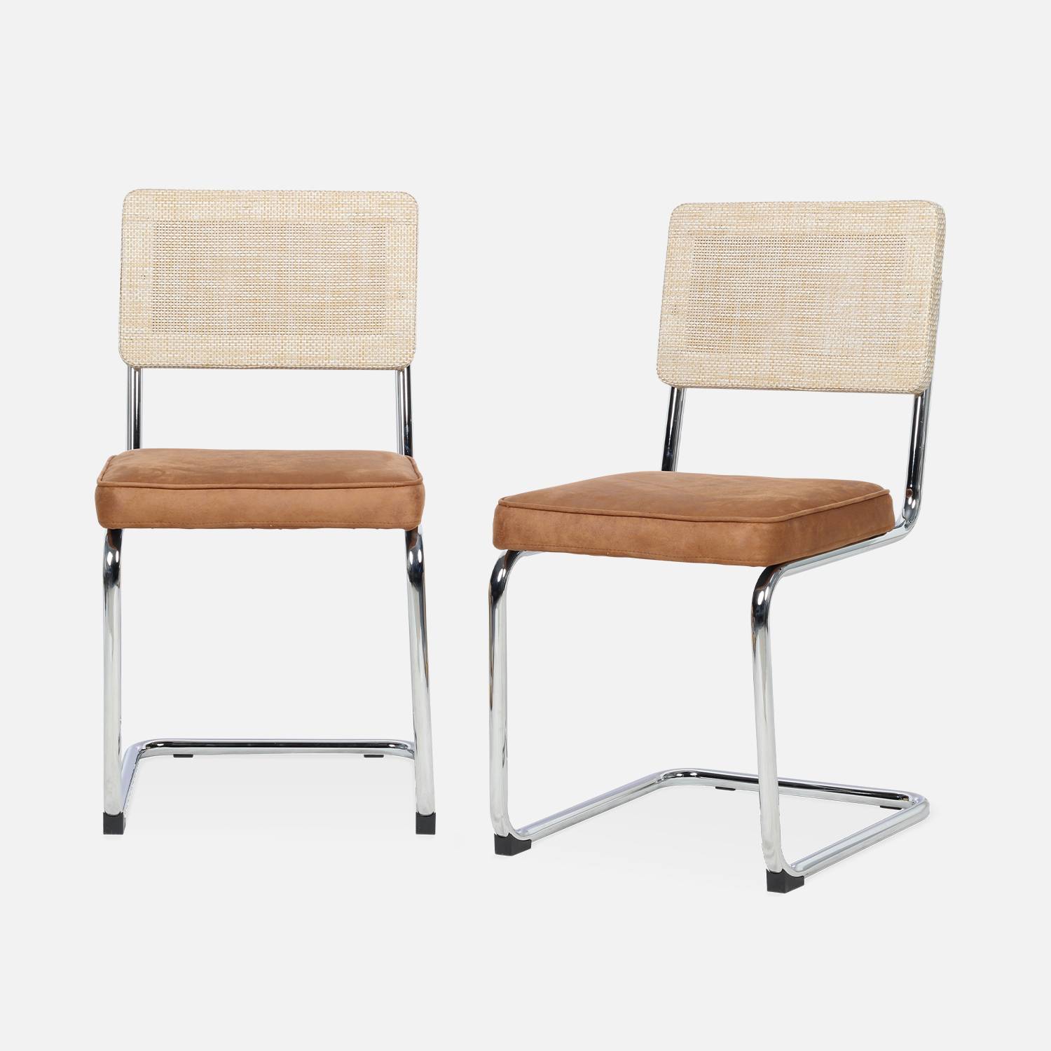 2 sillas cantilever - Maja - tela marrón claro y resina efecto ratán, 46 x 54,5 x 84,5cm   Photo4