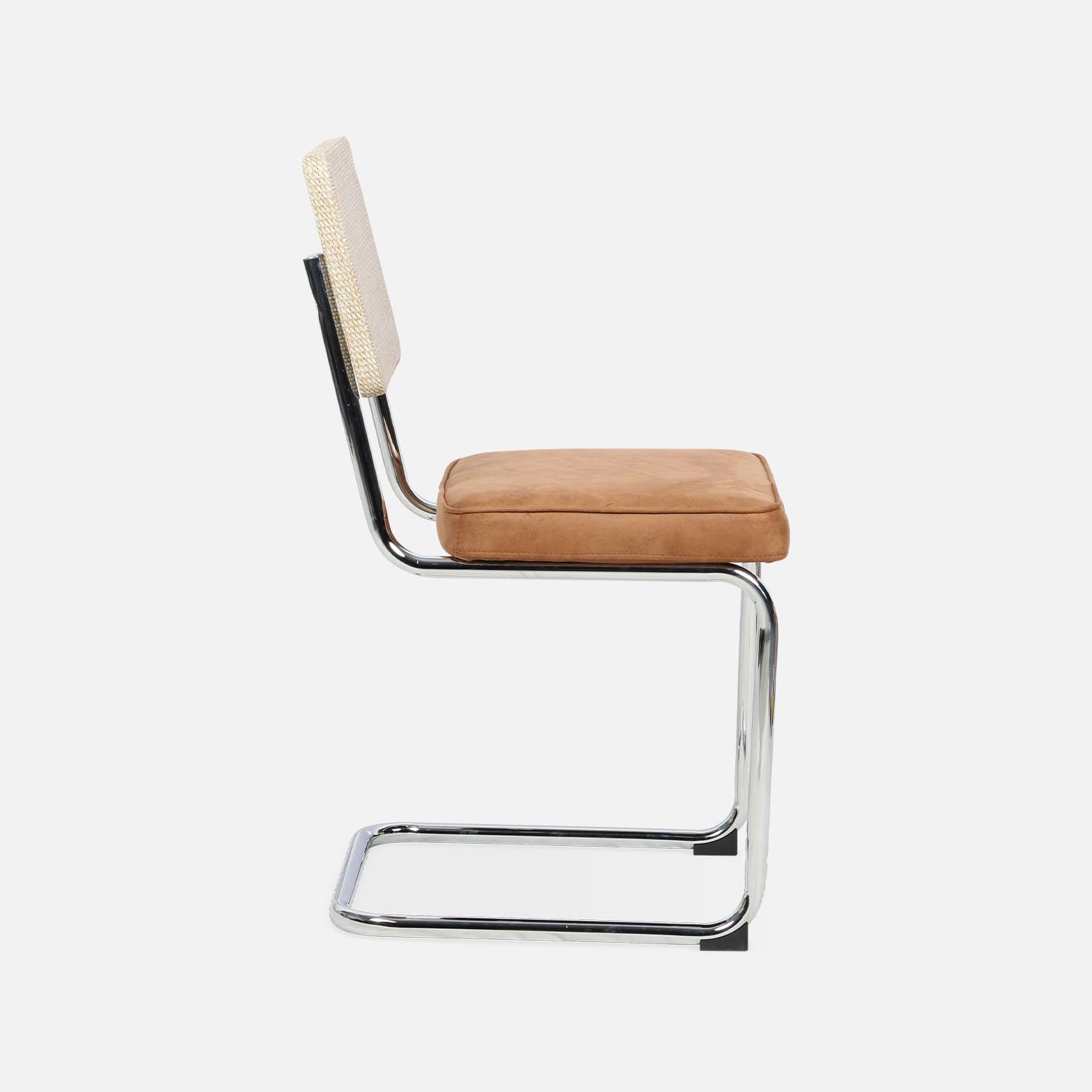 2 sillas cantilever - Maja - tela marrón claro y resina efecto ratán, 46 x 54,5 x 84,5cm   Photo5