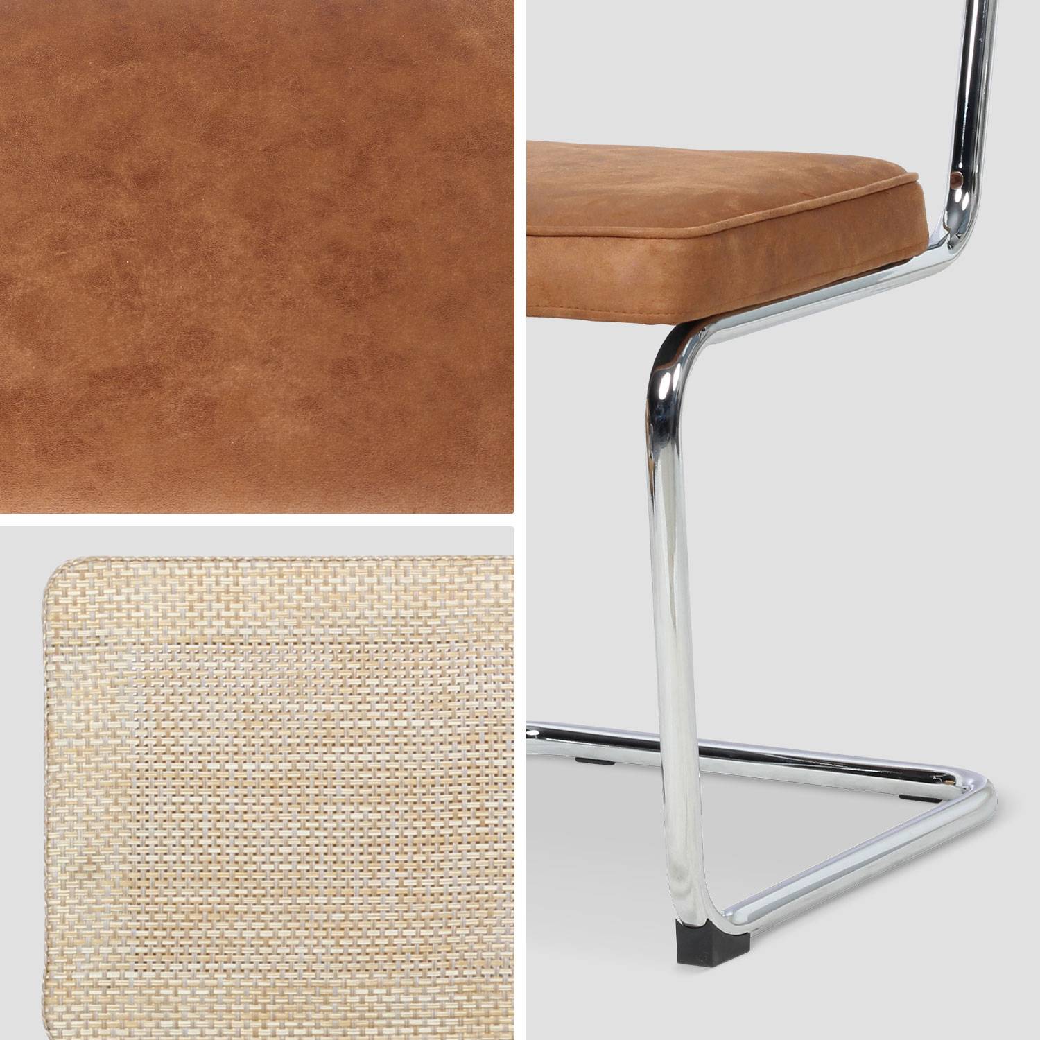 2 sillas cantilever - Maja - tela marrón claro y resina efecto ratán, 46 x 54,5 x 84,5cm   Photo6