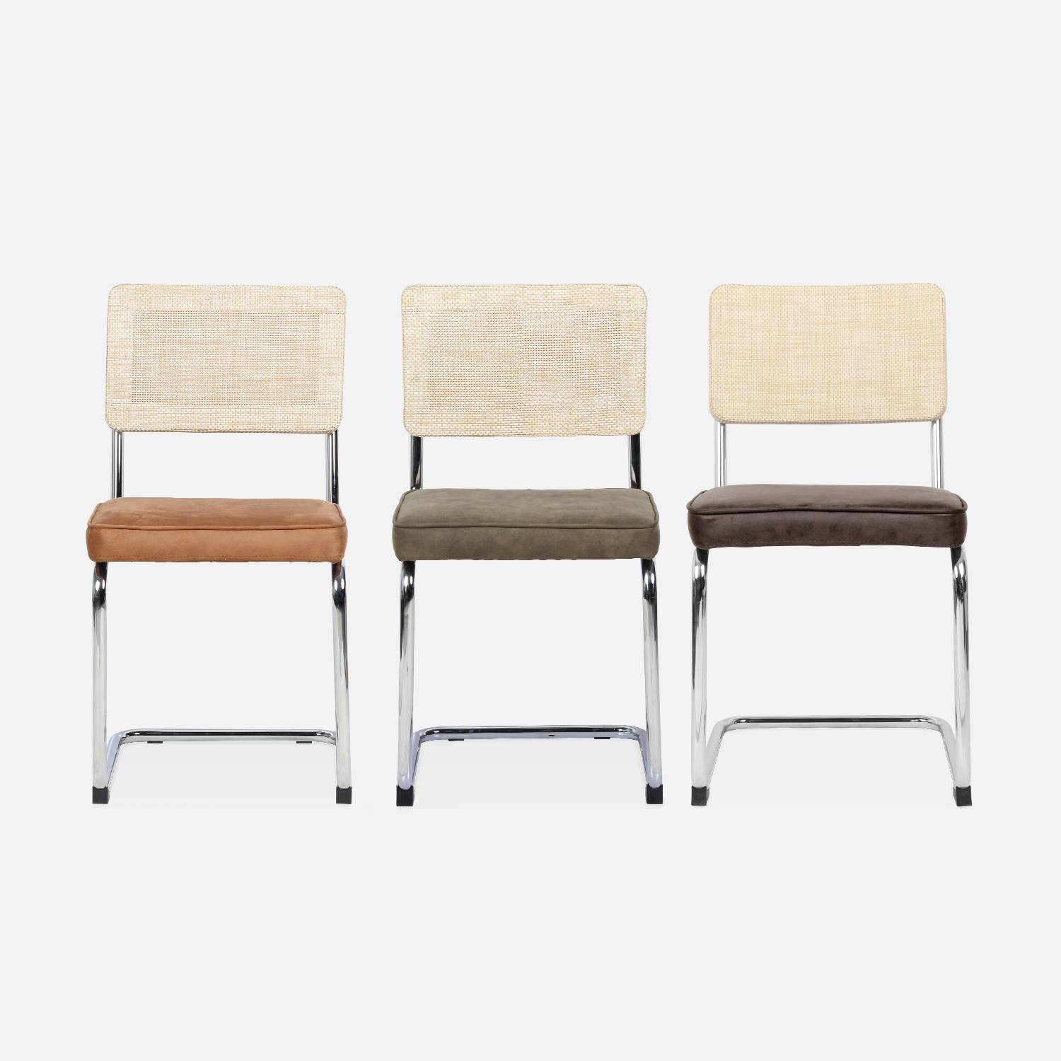 2 chaises cantilever - Maja - tissu marron clair et résine effet rotin, 46 x 54,5 x 84,5cm   Photo7