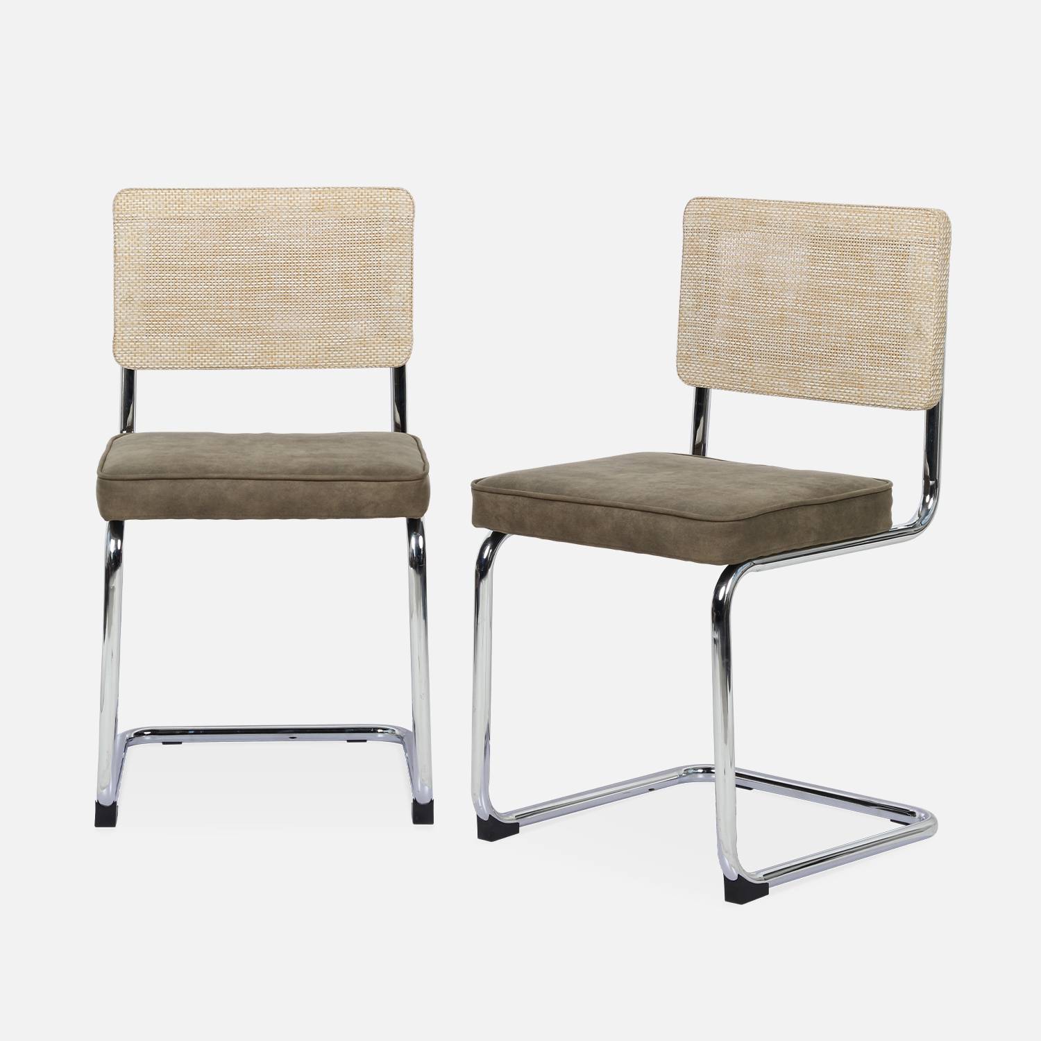 Chaise cantilever acier effet rotin et tissu (lot de 2)