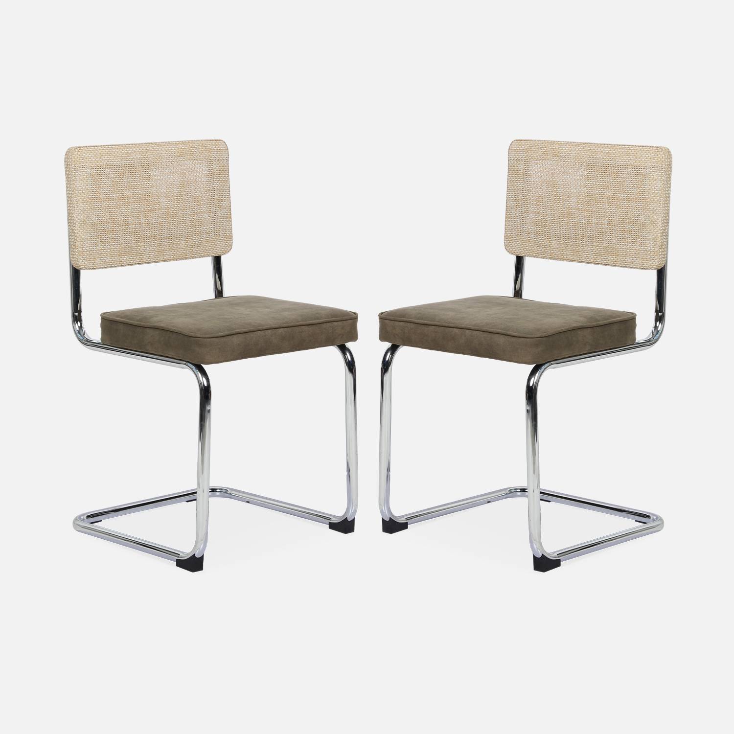 Chaise cantilever acier effet rotin et tissu (lot de 2)