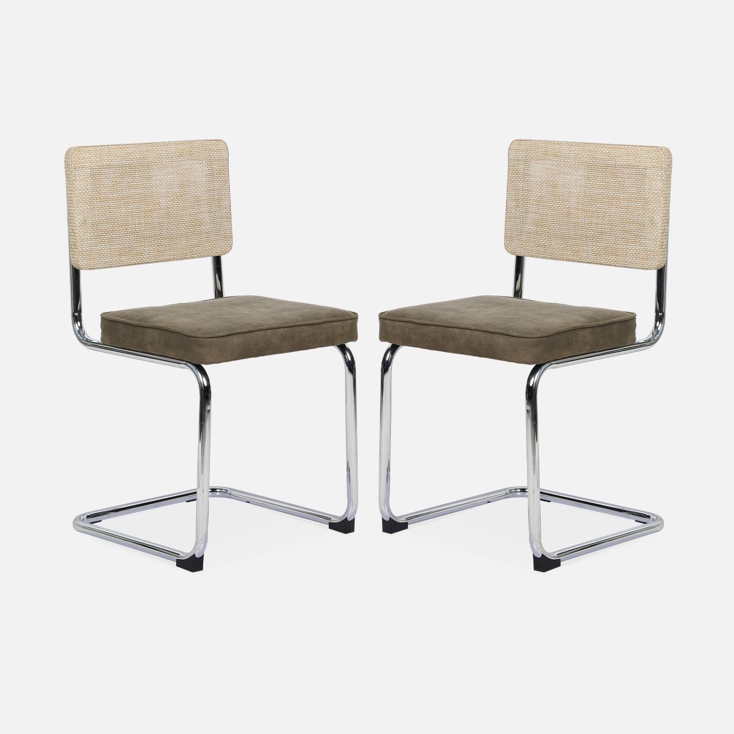 2 cadeiras cantilever - Maja - tecido caqui e resina com efeito de rotim, 46 x 54,5 x 84,5 cm Photo5