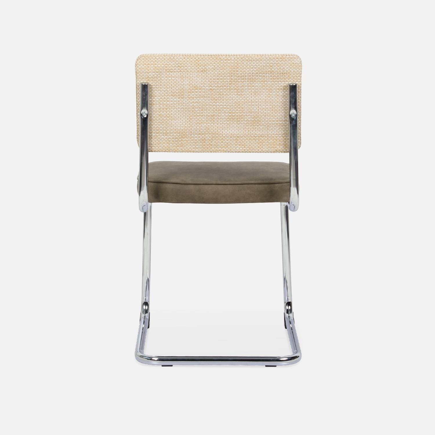 Chaise cantilever acier effet rotin et tissu (lot de 2)