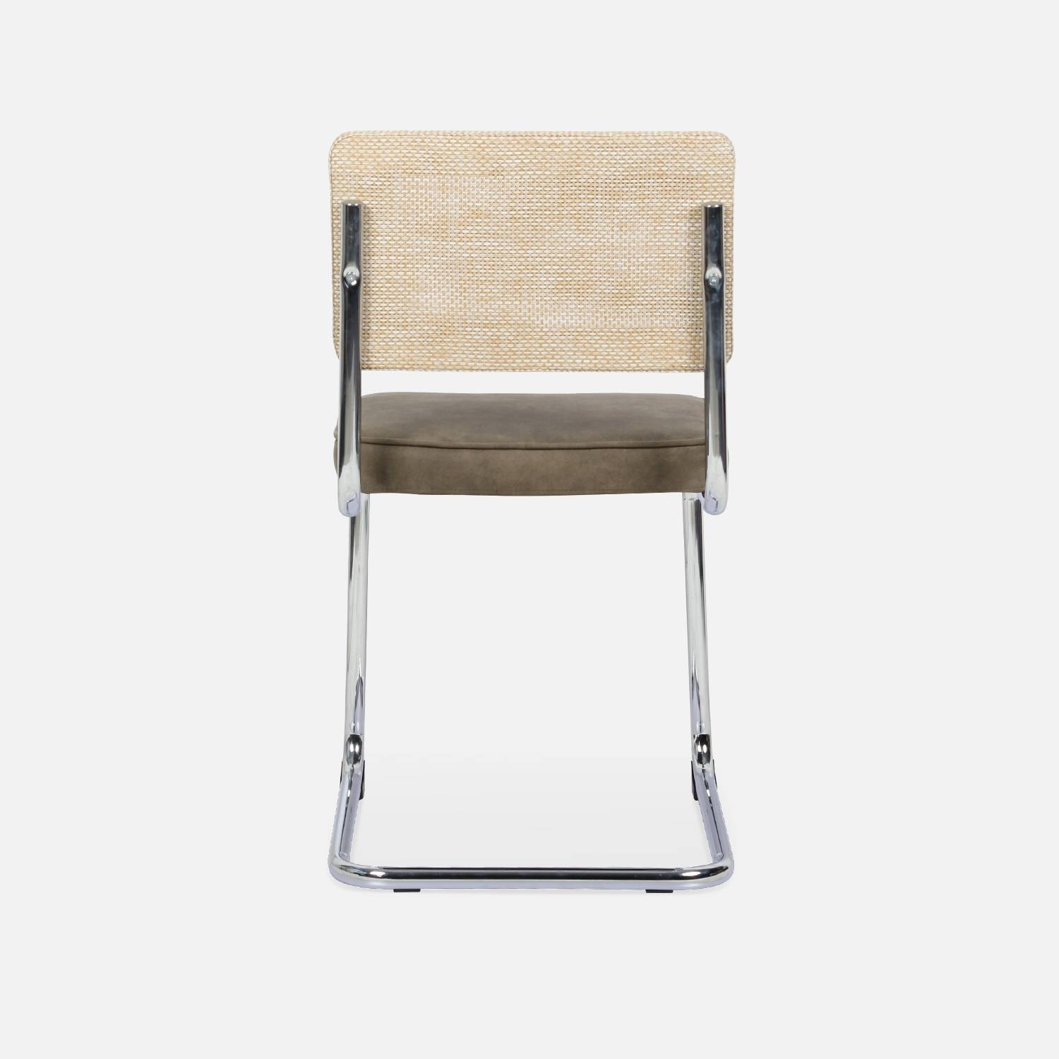 2 chaises cantilever - Maja - tissu taupe et résine effet rotin 46 x 54,5 x 84,5cm   Photo7