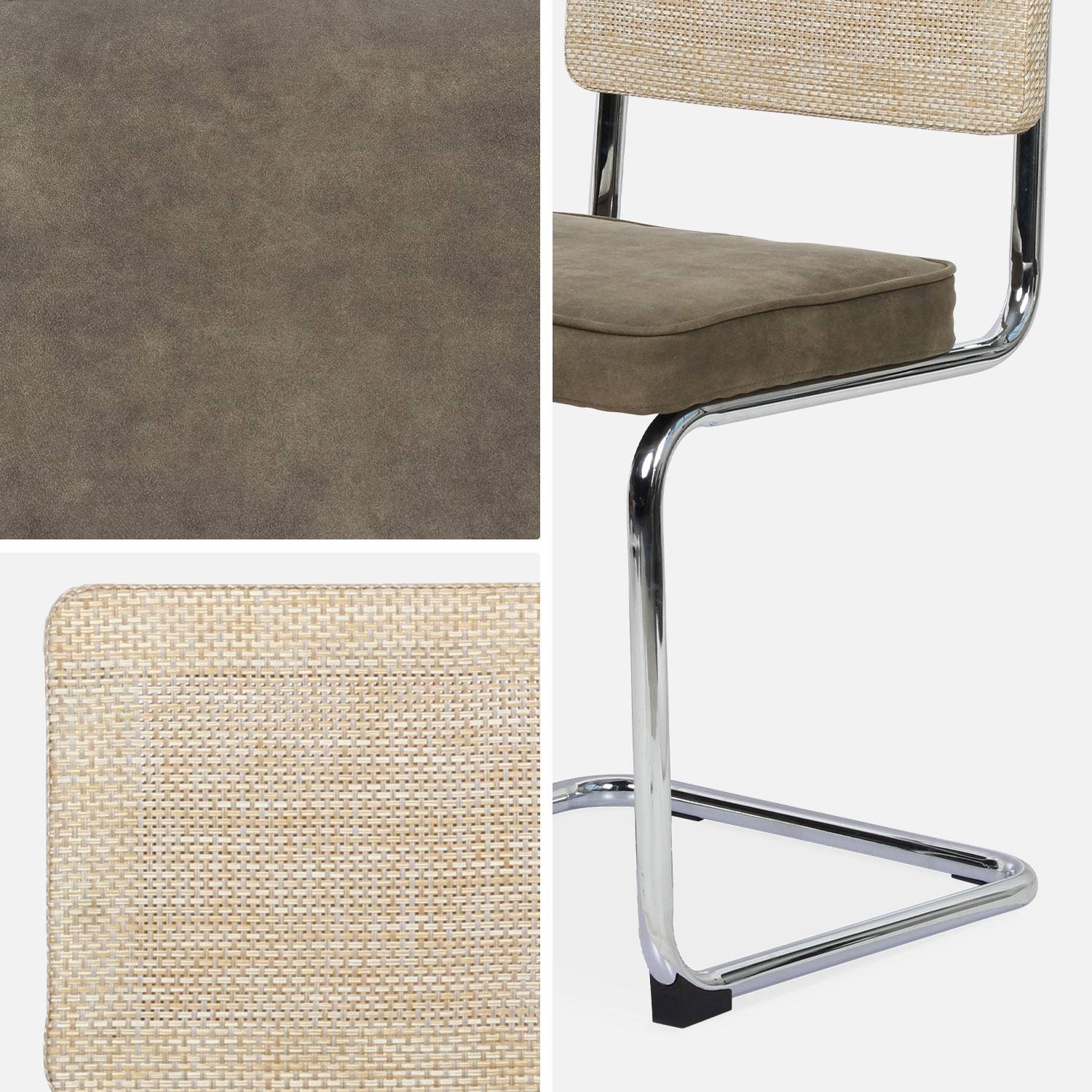 Chaise cantilever acier effet rotin et tissu (lot de 2)