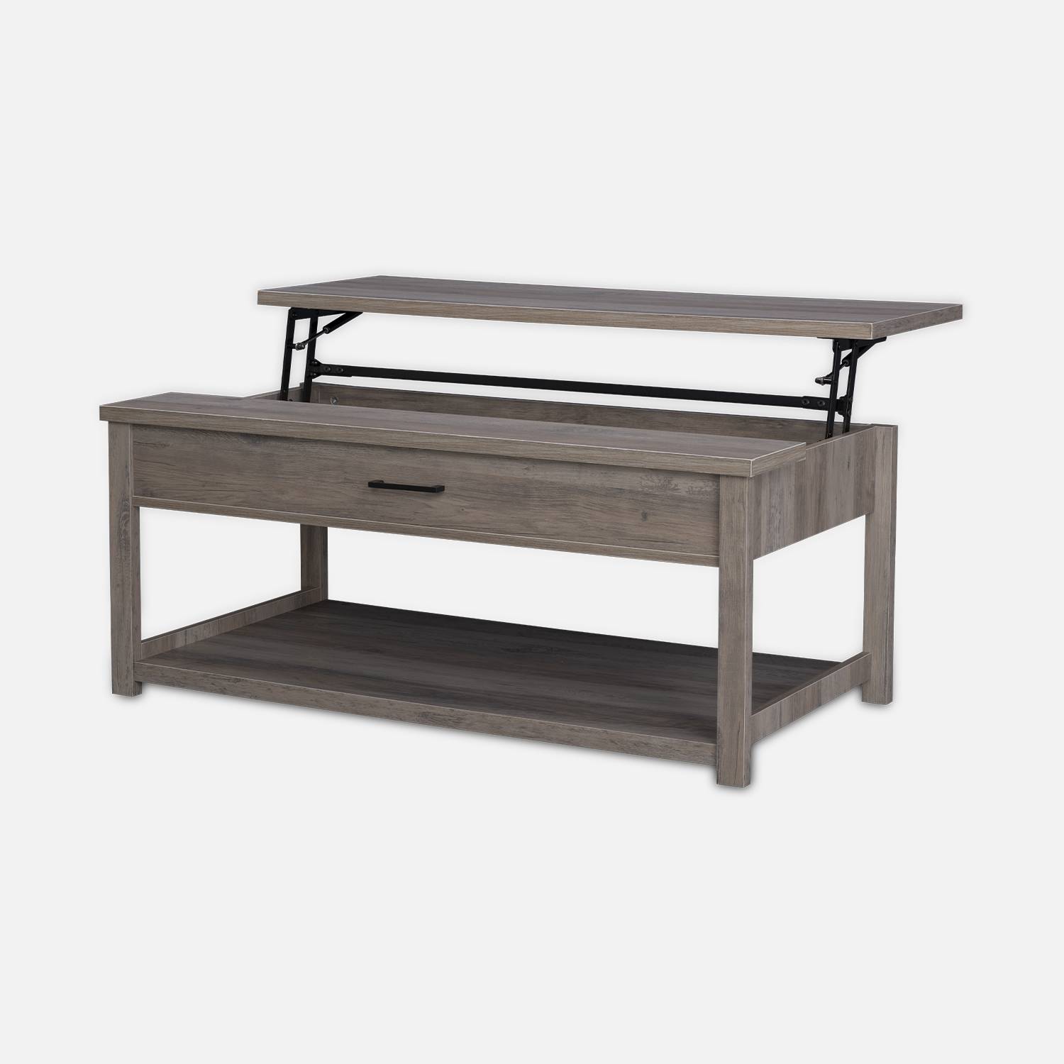 UItklapbare salontafel met vergrijsd houteffect, 110x59x46.5cm, 1opbergvak,sweeek,Photo6