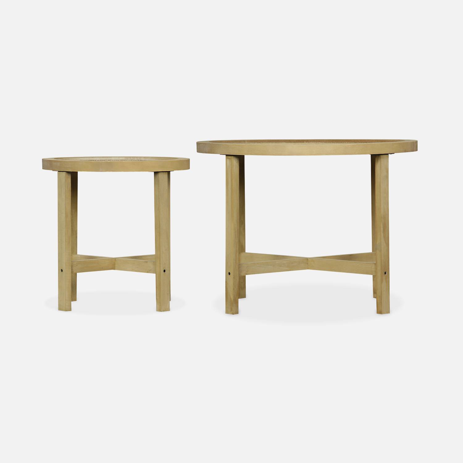 Conjunto de 2 mesas de nidificação redondas com estrutura de madeira de abeto e efeito de cana - Olivia - embutida, Ø60 x A 45cm / Ø40 x A 40cm Photo6