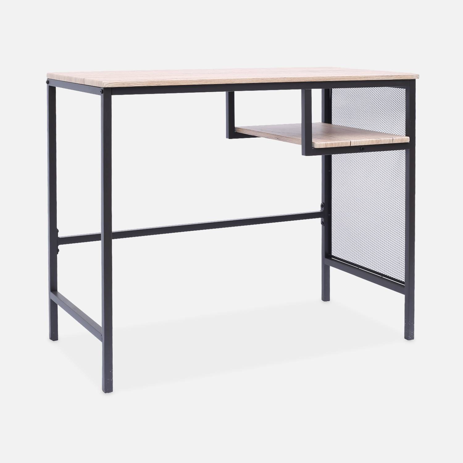 Metal and Wood Effect Desk with Storage Compartment, 90cm,sweeek,Photo3