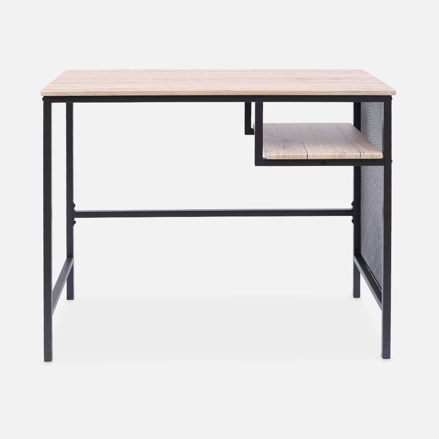 Metal and Wood Effect Desk with Storage Compartment, 90cm,sweeek,Photo4