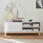 Scandinavian white TV stand - Floki - 1 drawer, fir wood legs, 120x40x45cm Photo2
