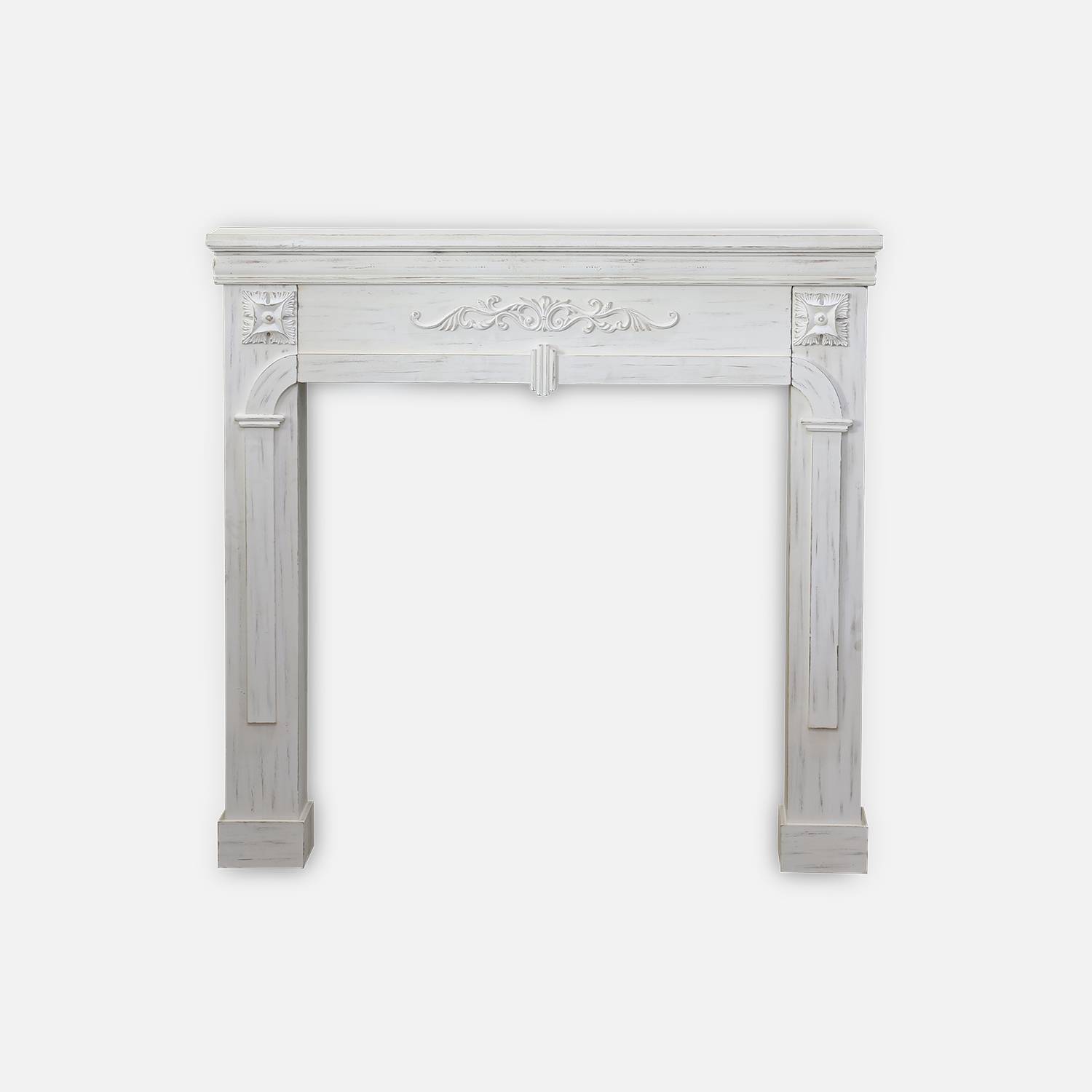Decorative fireplace surround, MDF with firwood veneer, 104x17x100cm - Romance - Vintage White Photo2